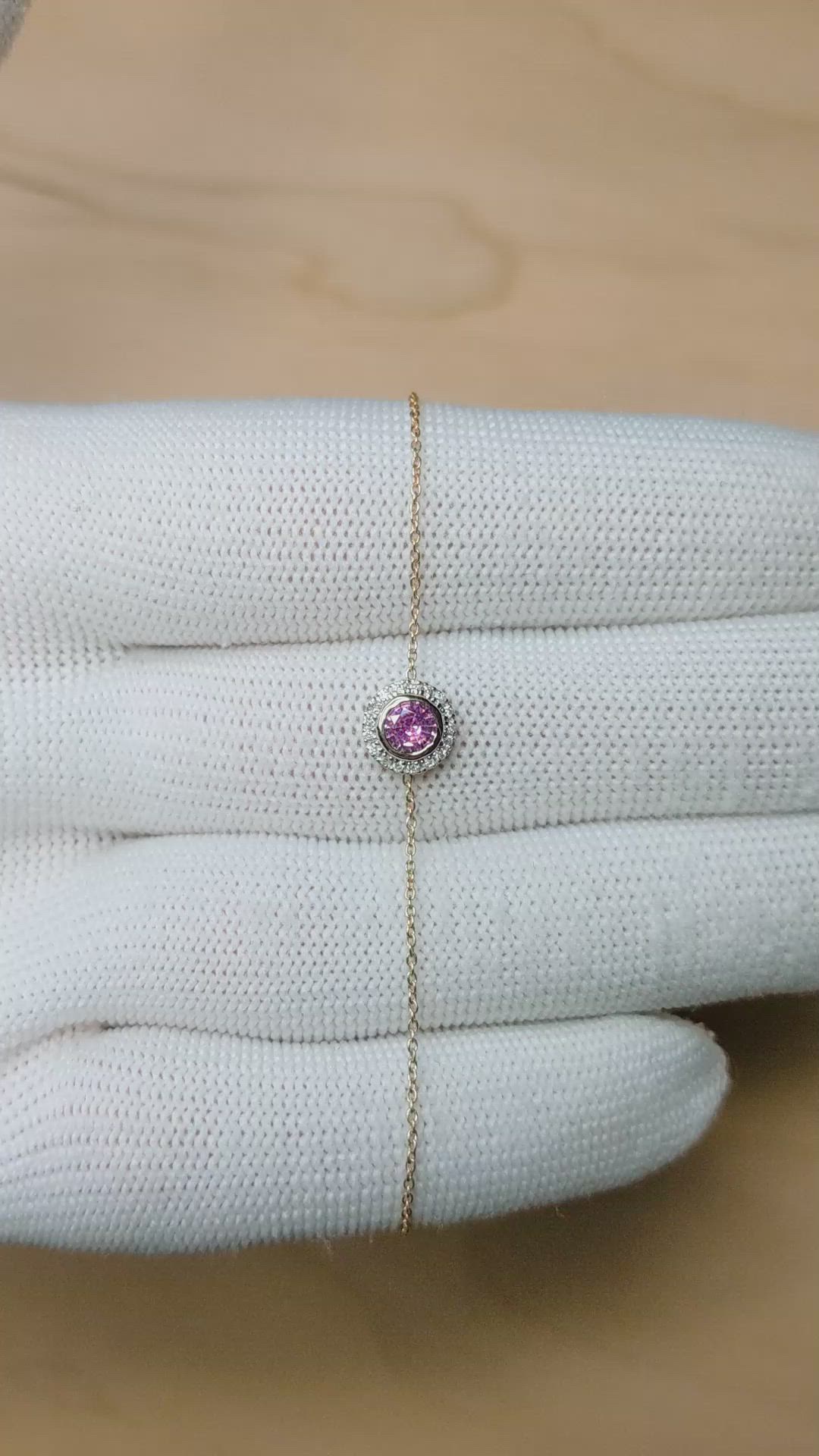 0.45 Ct.Tw.Total Carat Weight Pink Sapphire and Natural Diamond Halo Bracelet, 18K Yellow Gold Size Video