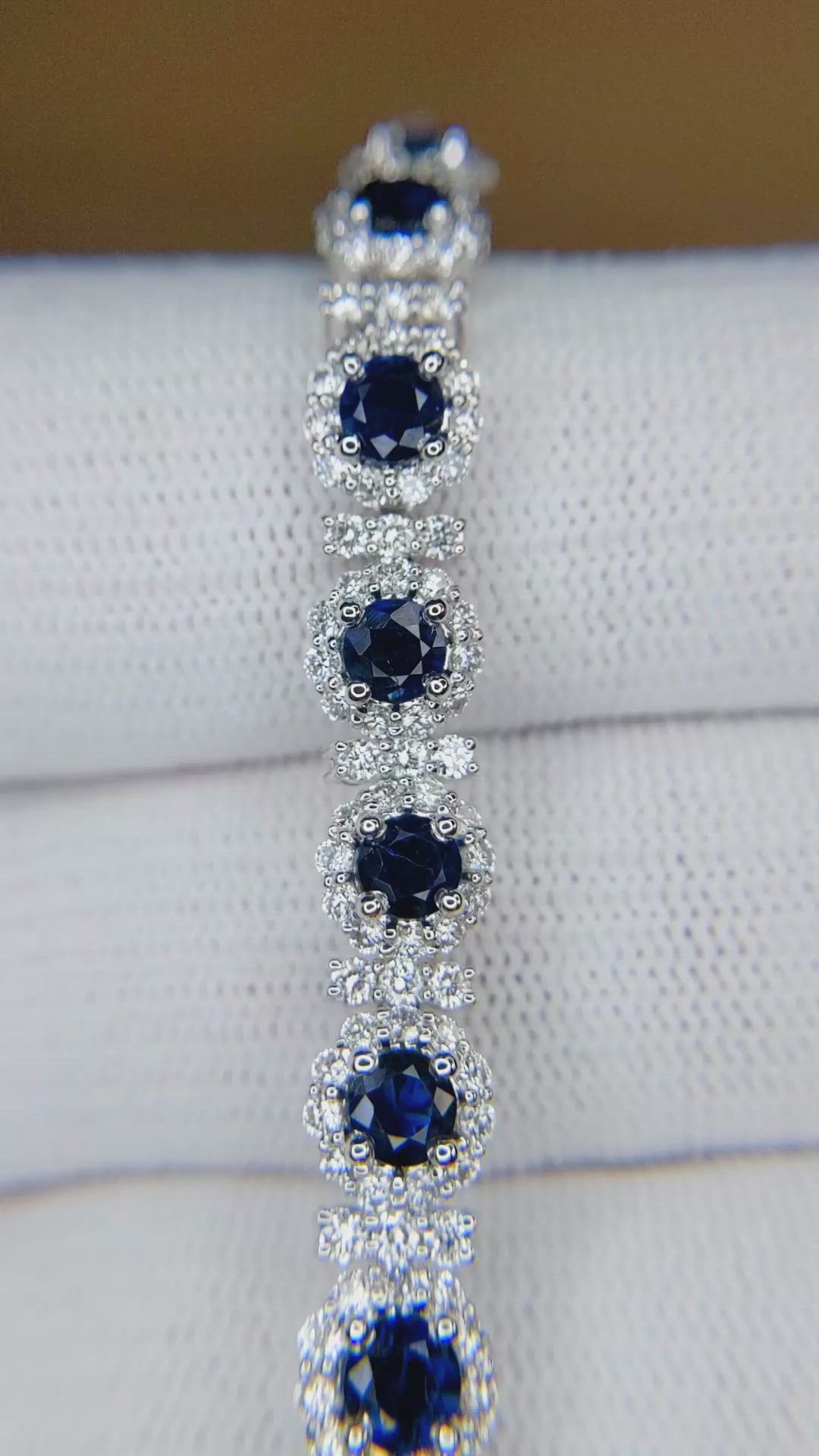 6.93&nbsp;Ct.Tw.Total Carat Weight Blue Sapphire and Yellow Natural Diamond Pave Bracelet, 14K White Gold Size Video