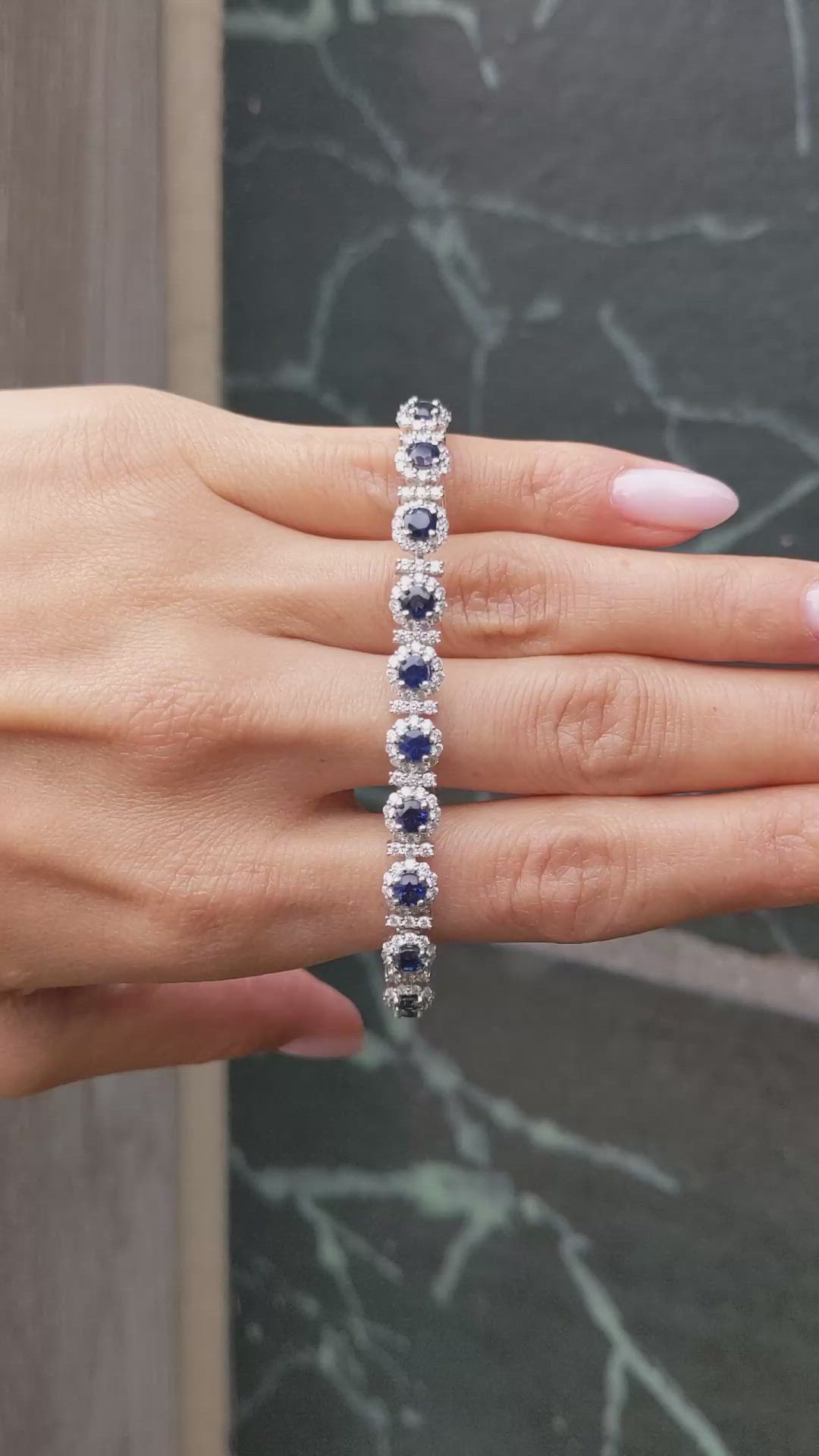 6.93&nbsp;Ct.Tw.Total Carat Weight Blue Sapphire and Yellow Natural Diamond Pave Bracelet, 14K White Gold Size Video