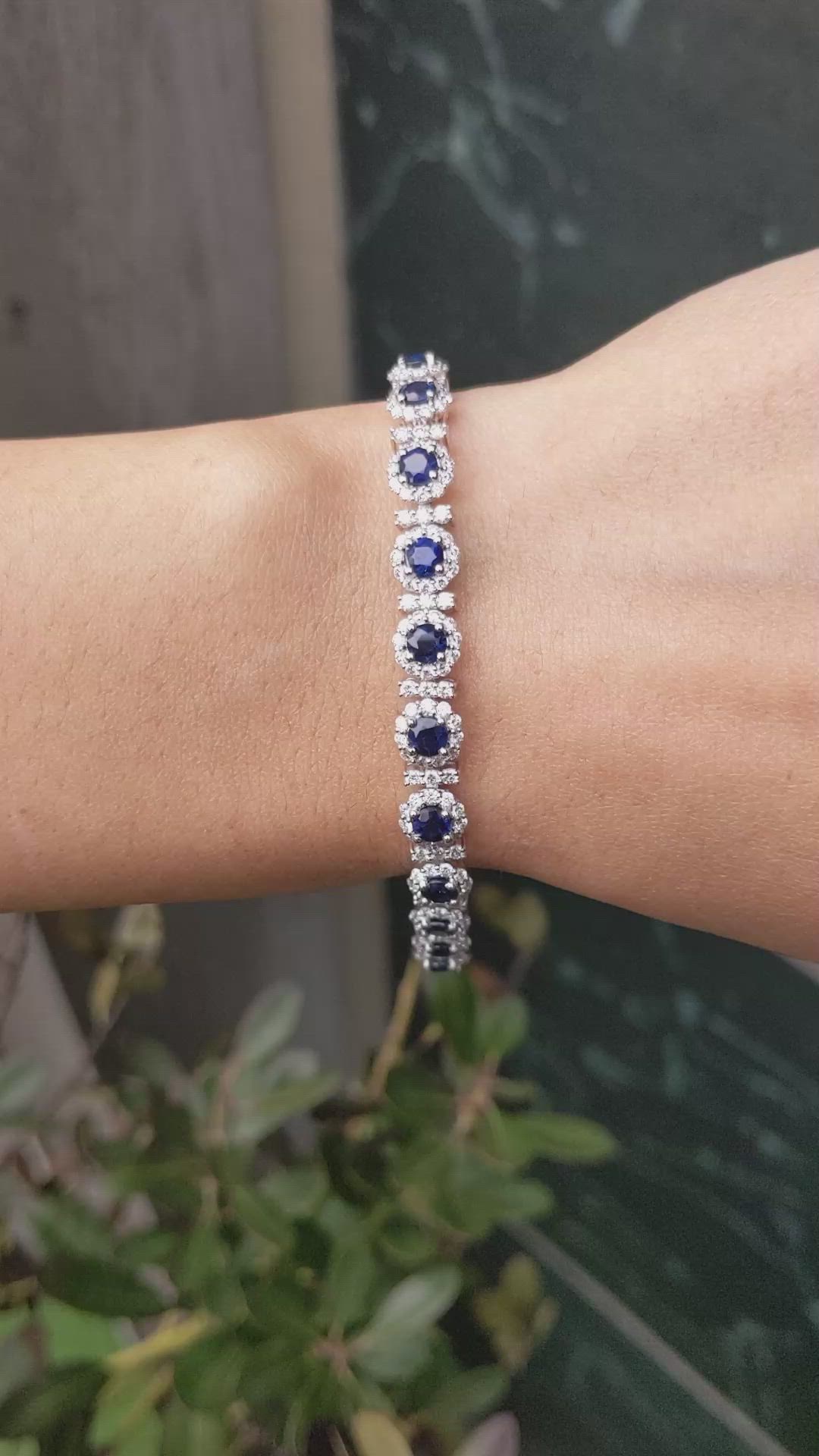 6.93&nbsp;Ct.Tw.Total Carat Weight Blue Sapphire and Yellow Natural Diamond Pave Bracelet, 14K White Gold Size Video