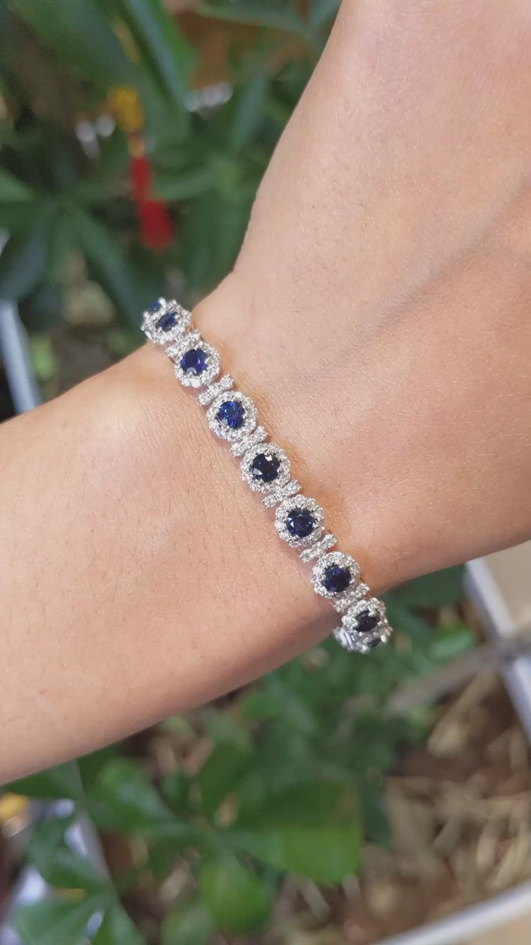 6.93&nbsp;Ct.Tw.Total Carat Weight Blue Sapphire and Yellow Natural Diamond Pave Bracelet, 14K White Gold Size Video