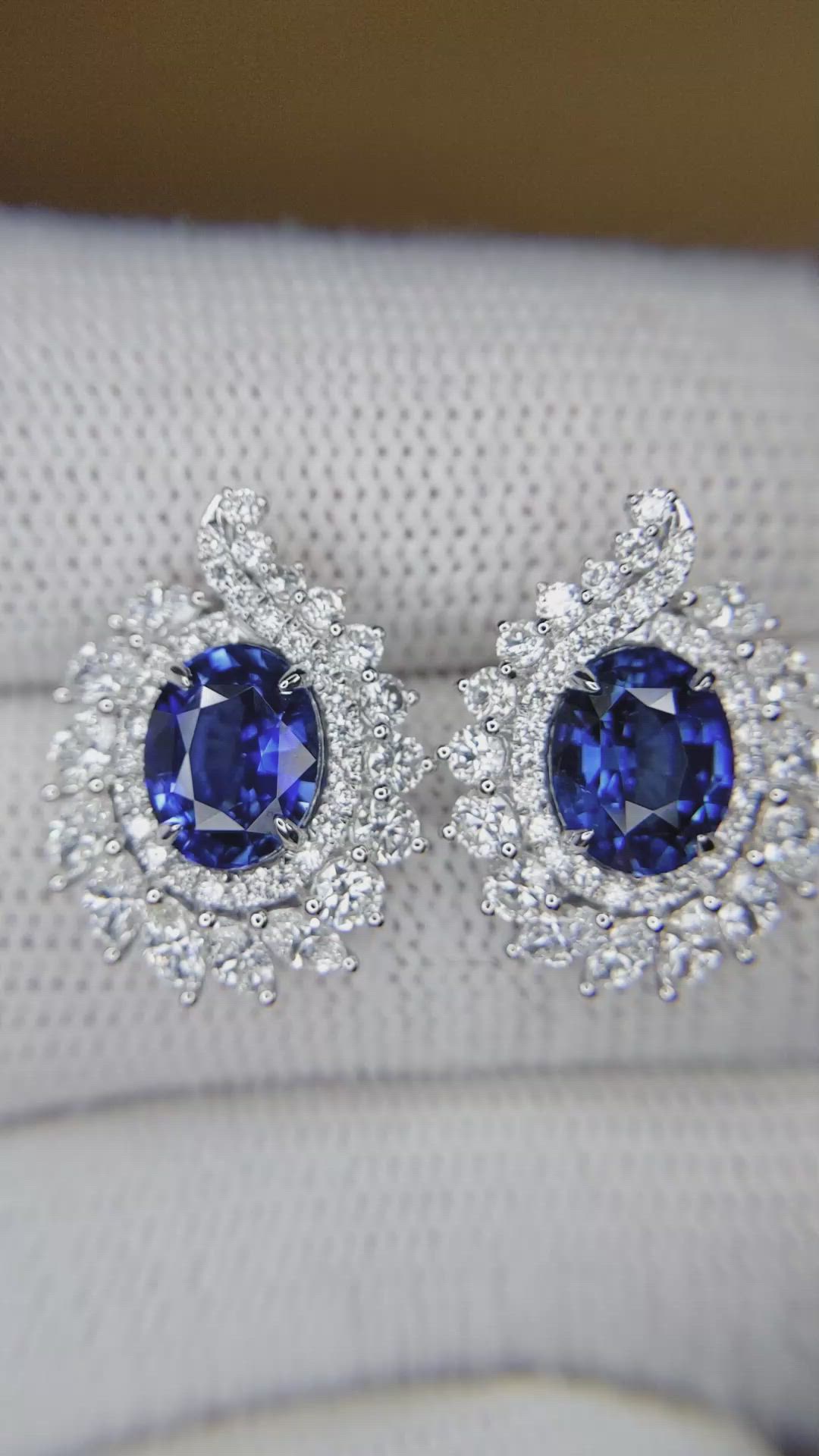 4.09 Ct.Tw.Total Carat Weight Blue Sapphire and Yellow Natural Diamond Studs Earrings, 14K White Gold Size Video