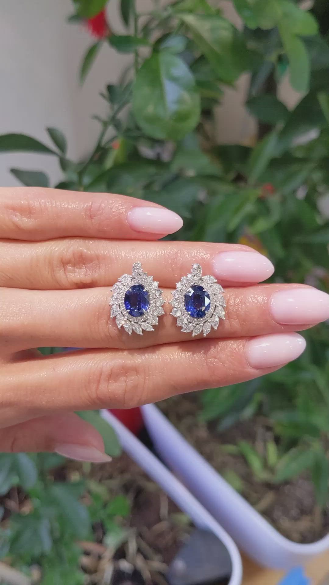 4.09 Ct.Tw.Total Carat Weight Blue Sapphire and Yellow Natural Diamond Studs Earrings, 14K White Gold Size Video