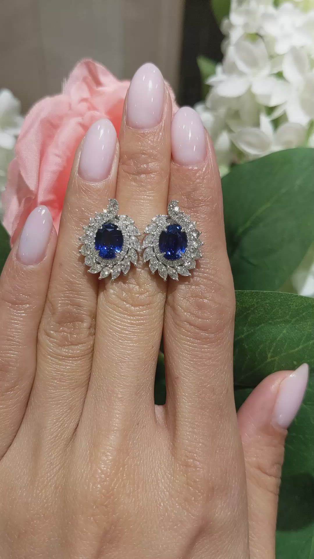 4.09 Ct.Tw.Total Carat Weight Blue Sapphire and Yellow Natural Diamond Studs Earrings, 14K White Gold Size Video