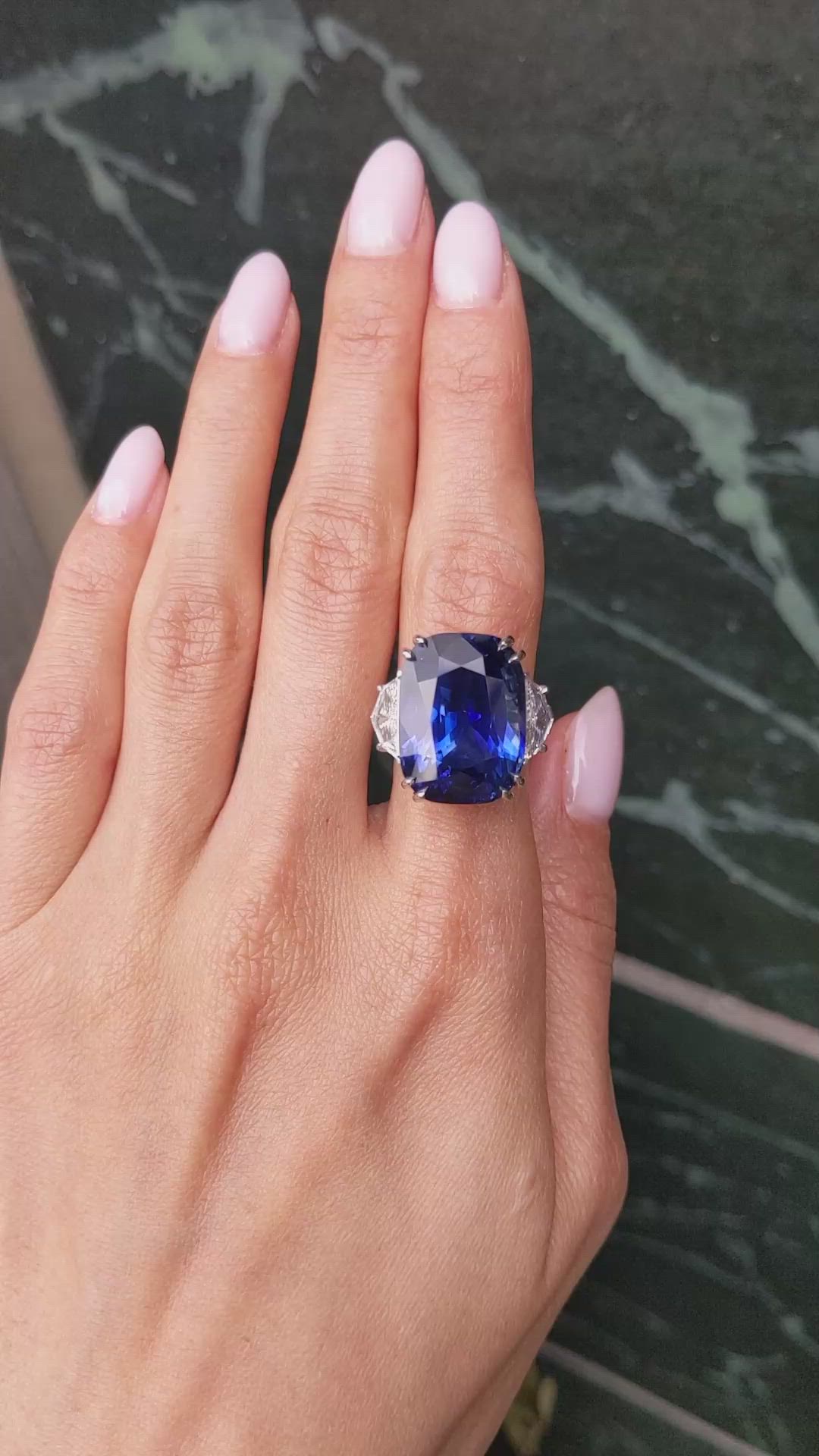 27.61 Ct. Blue Sapphire and Natural Diamond Solitaire Ring, Platinum 950 Size Video