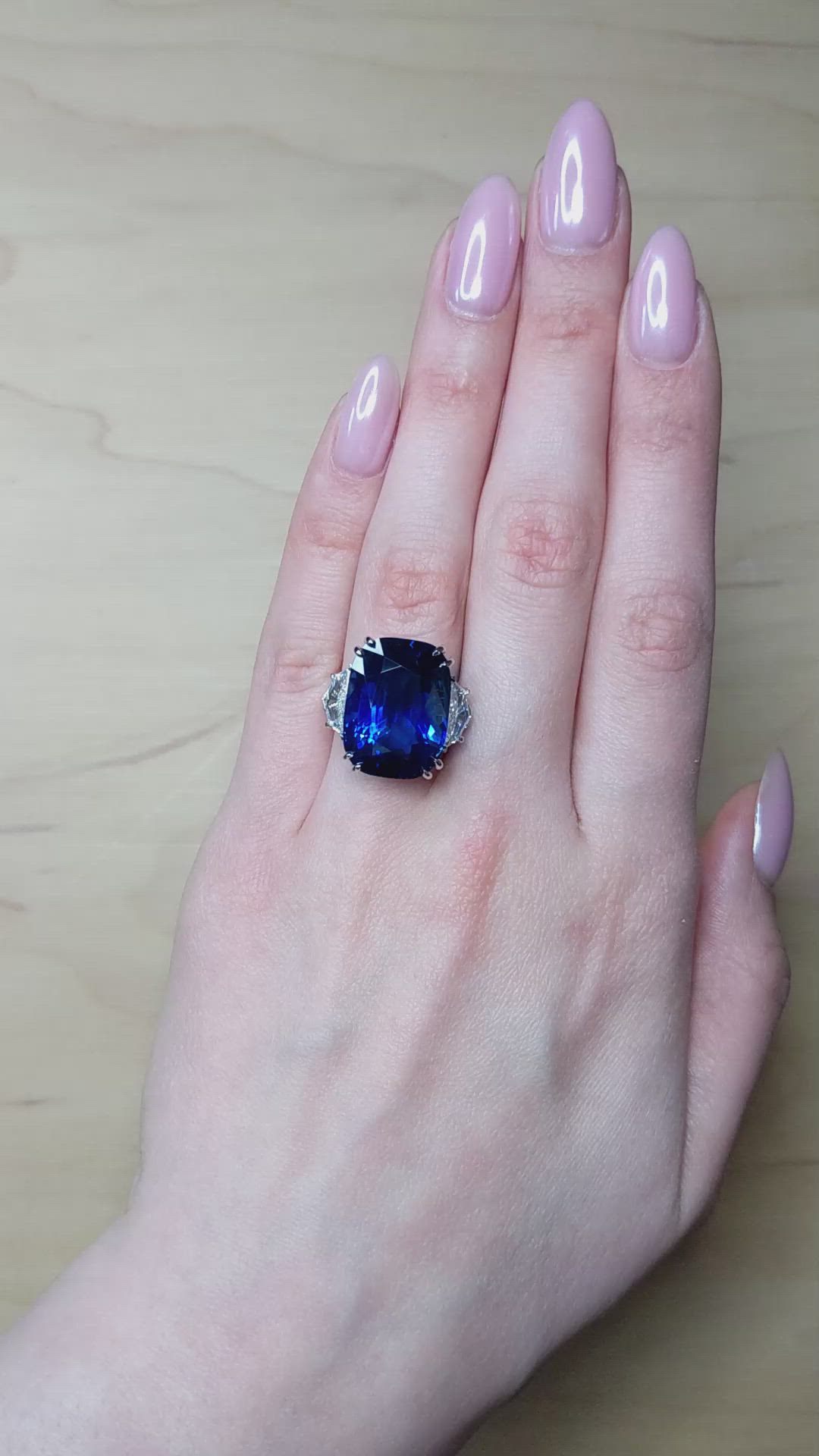 27.61 Ct. Blue Sapphire and Natural Diamond Solitaire Ring, Platinum 950 Size Video