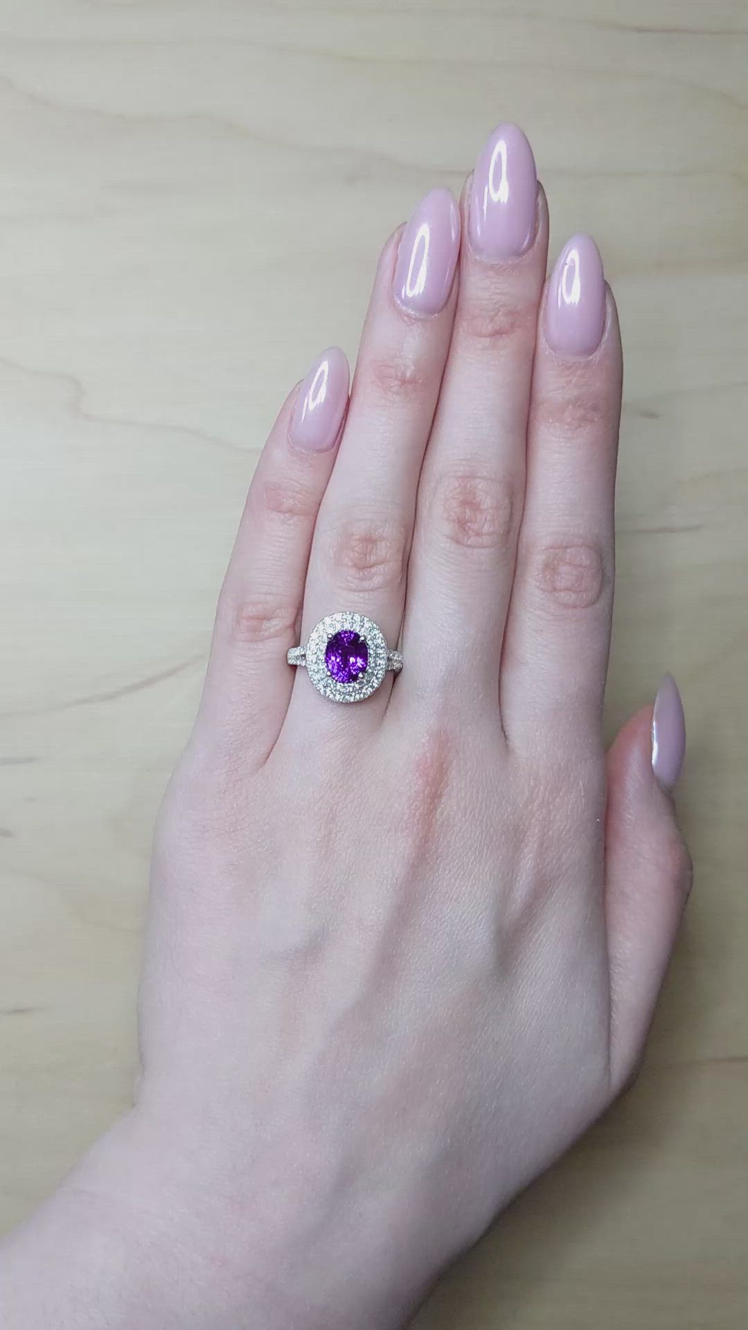 2.57 Ct. Purple Sapphire and Natural Diamond Pave Ring, 18K White Gold Size Video
