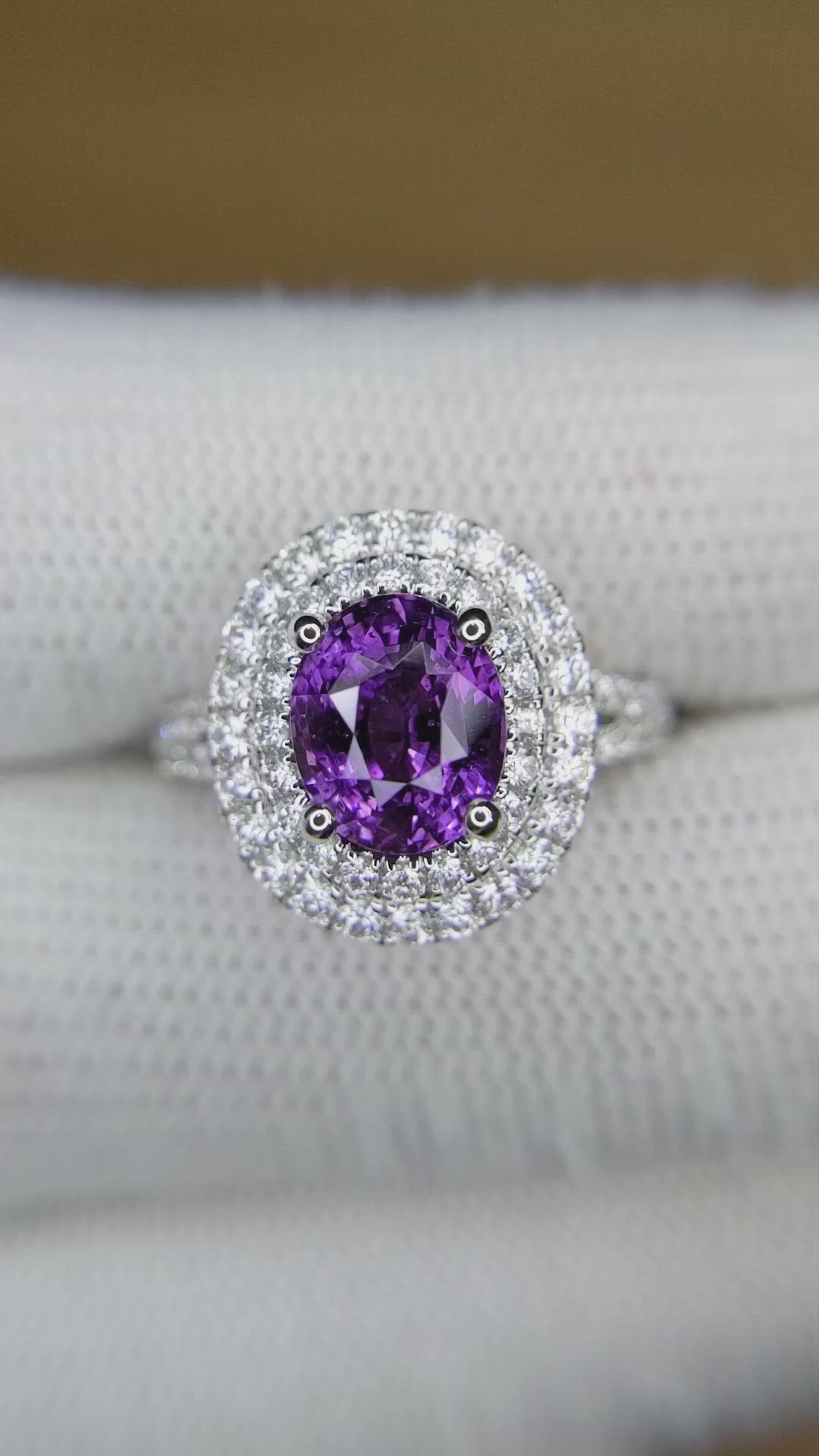 2.57 Ct. Purple Sapphire and Natural Diamond Pave Ring, 18K White Gold Size Video