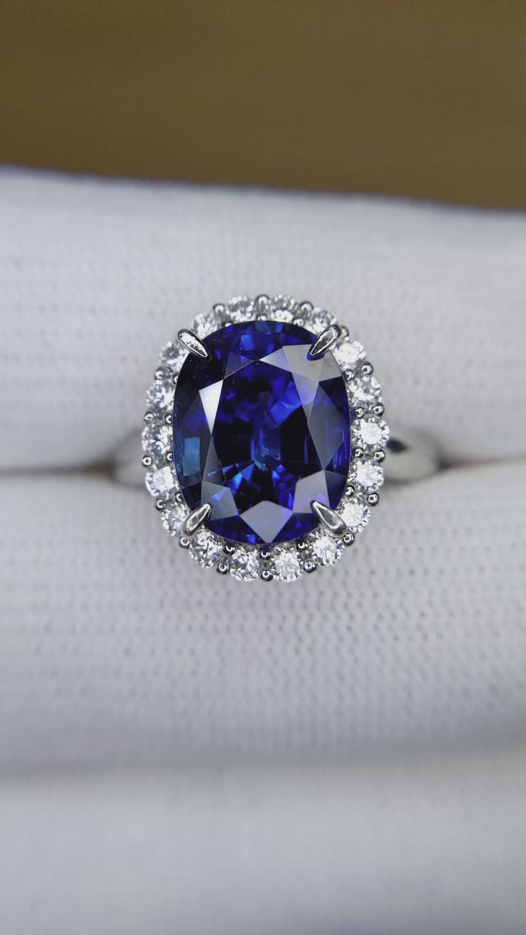 6.06 Ct. Blue Sapphire and Natural Diamond Pave Ring, Platinum 950 Size Video