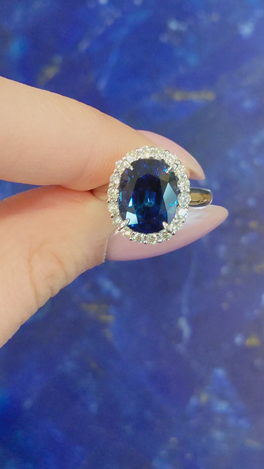 6.06 Ct. Blue Sapphire and Natural Diamond Pave Ring, Platinum 950 Size Video