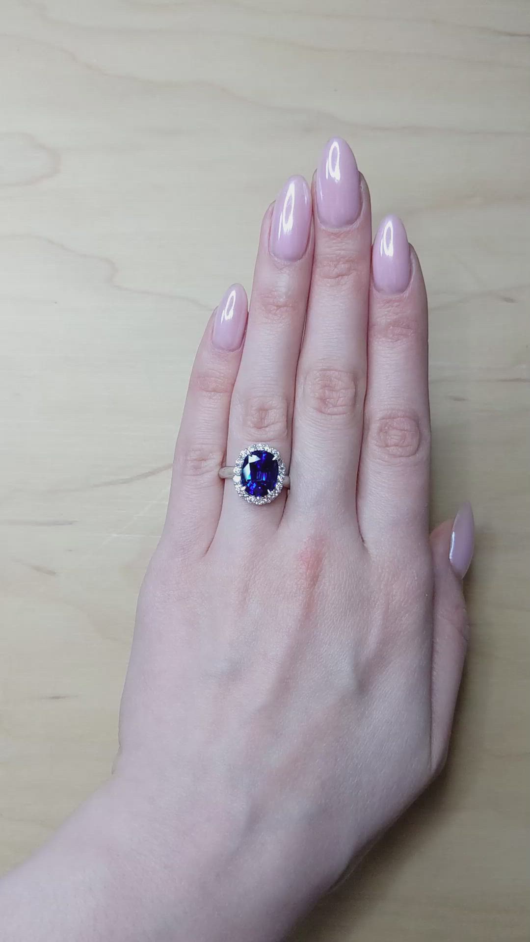 6.06 Ct. Blue Sapphire and Natural Diamond Pave Ring, Platinum 950 Size Video