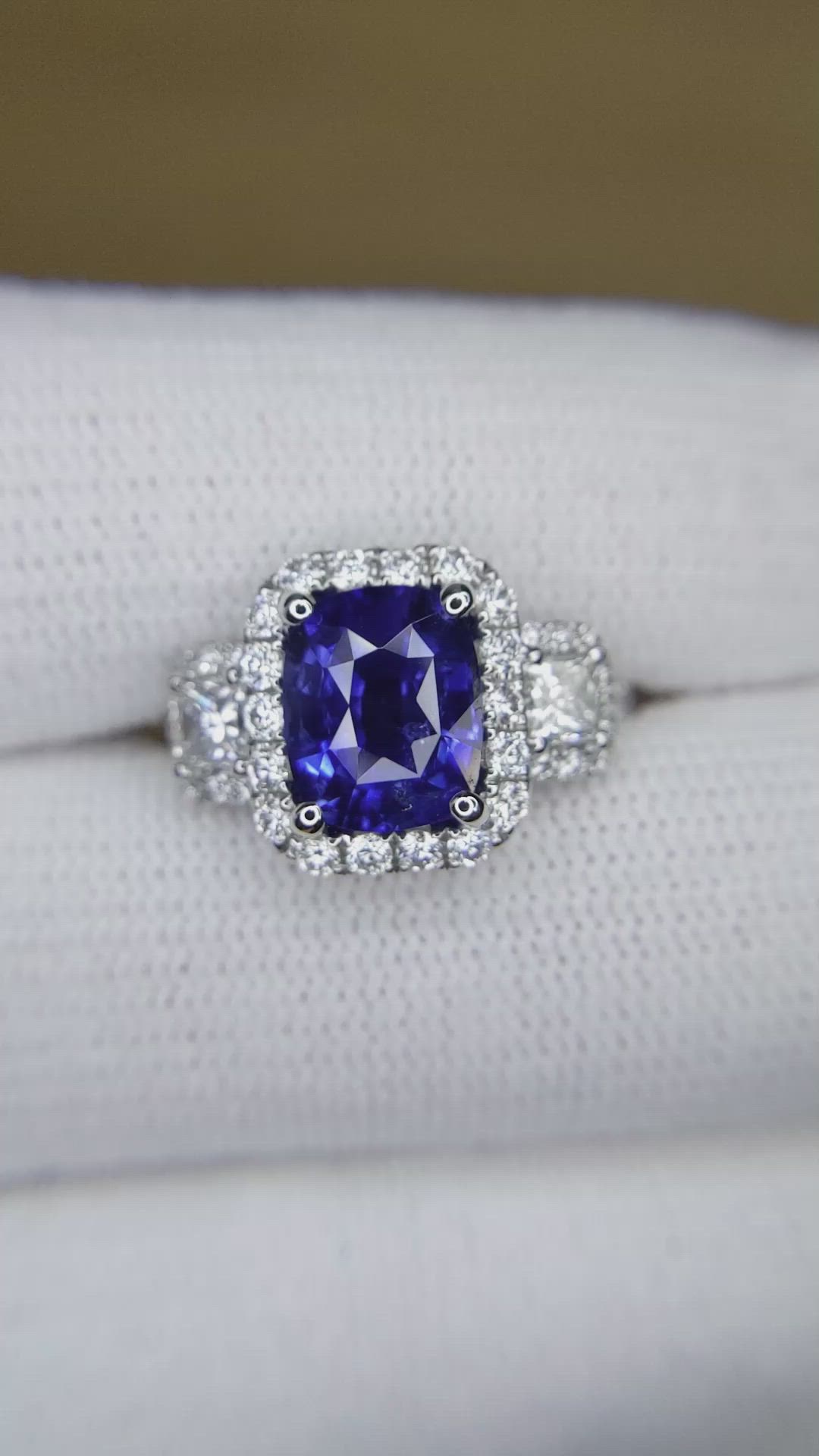 3.05 Ct. Blue Sapphire and Natural Diamond Pave Ring, 18K White Gold Size Video