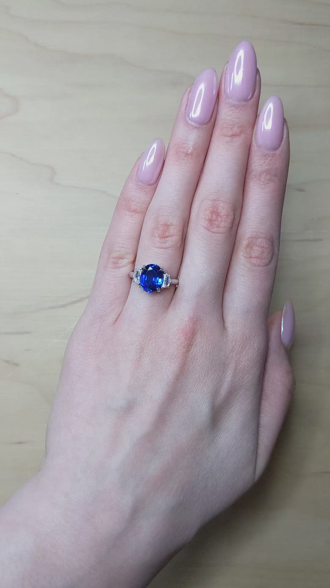 5.28 Ct. Blue Sapphire and Natural Diamond Three Stone Ring, Platinum 950 Size Video