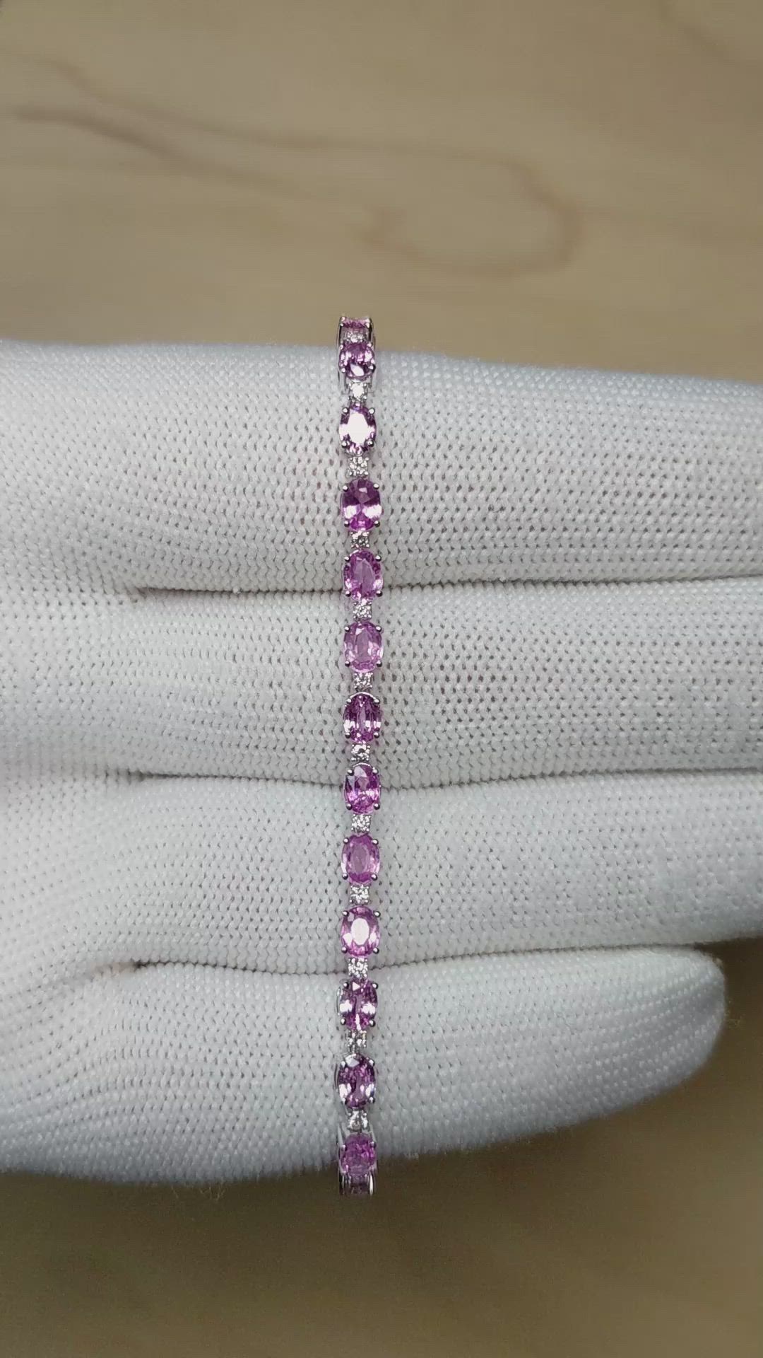5.64&nbsp;Ct.Tw.Total Carat Weight Pink Sapphire and Natural Diamond Tennis/Line Bracelet, 14K White Gold Size Video