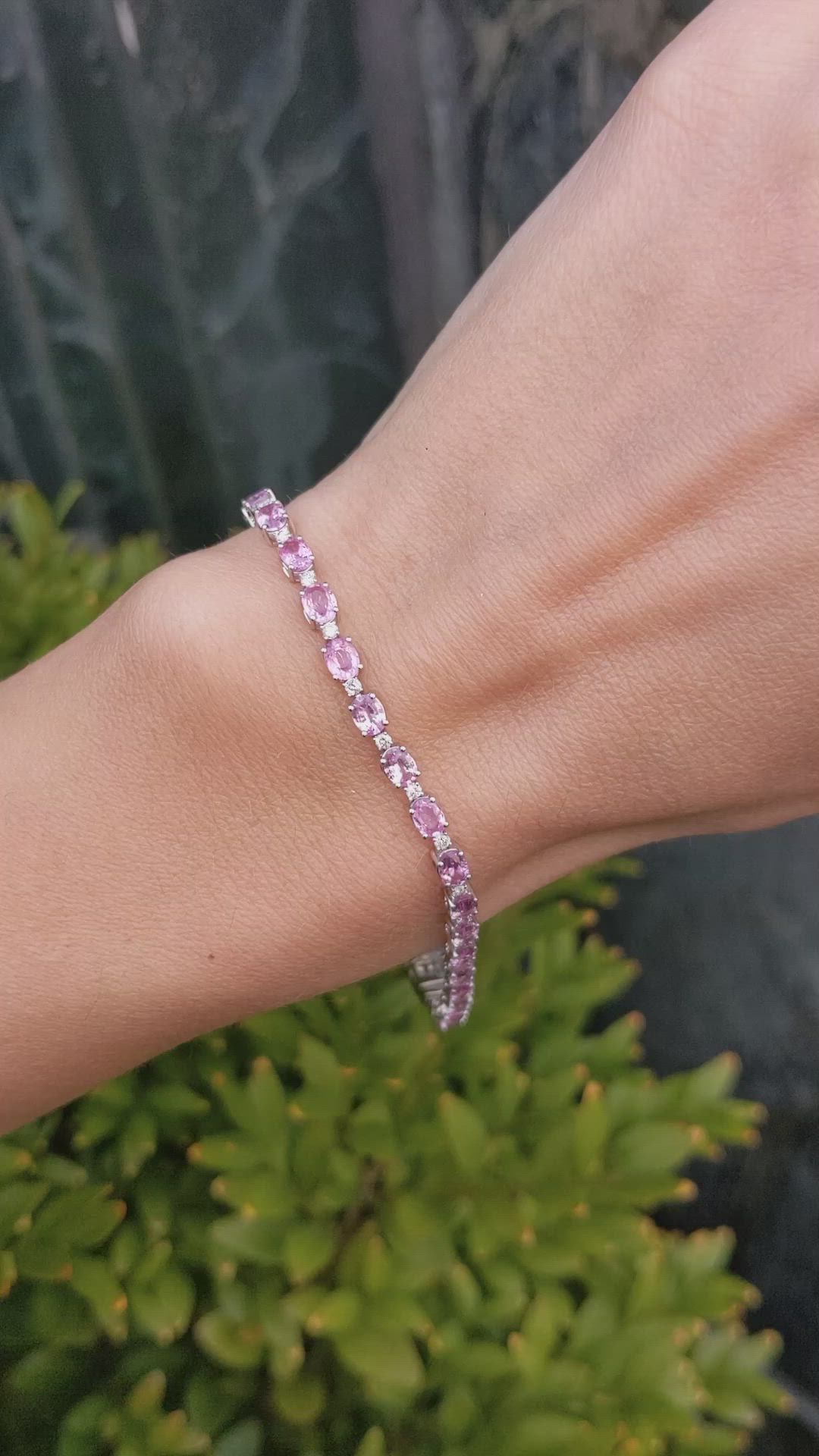 5.64&nbsp;Ct.Tw.Total Carat Weight Pink Sapphire and Natural Diamond Tennis/Line Bracelet, 14K White Gold Size Video