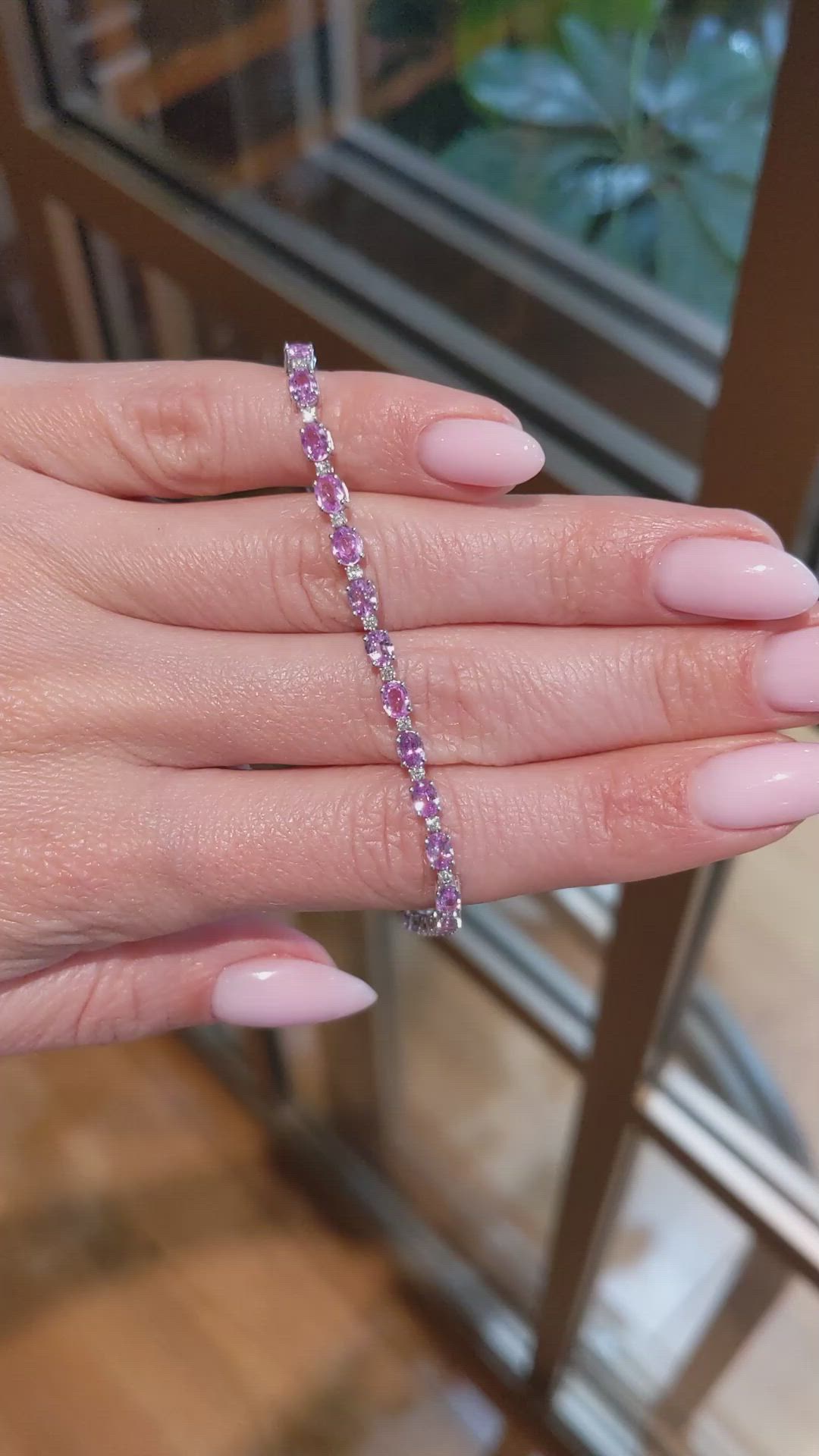 5.64&nbsp;Ct.Tw.Total Carat Weight Pink Sapphire and Natural Diamond Tennis/Line Bracelet, 14K White Gold Size Video