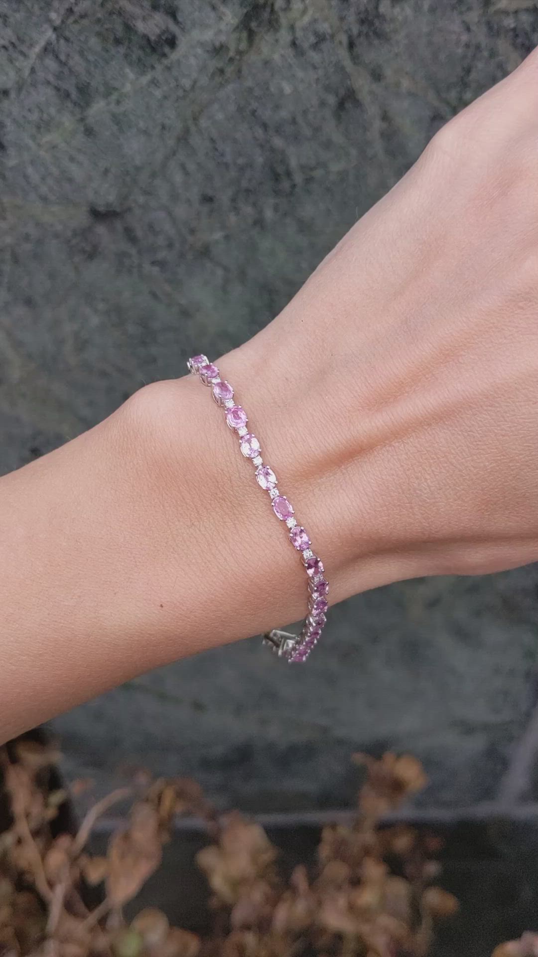 5.64&nbsp;Ct.Tw.Total Carat Weight Pink Sapphire and Natural Diamond Tennis/Line Bracelet, 14K White Gold Size Video