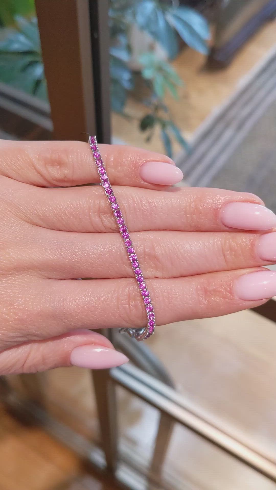 3.47 Ct.Tw.Total Carat Weight Pink Sapphire Tennis/Line Bracelet, 14K White Gold Size Video