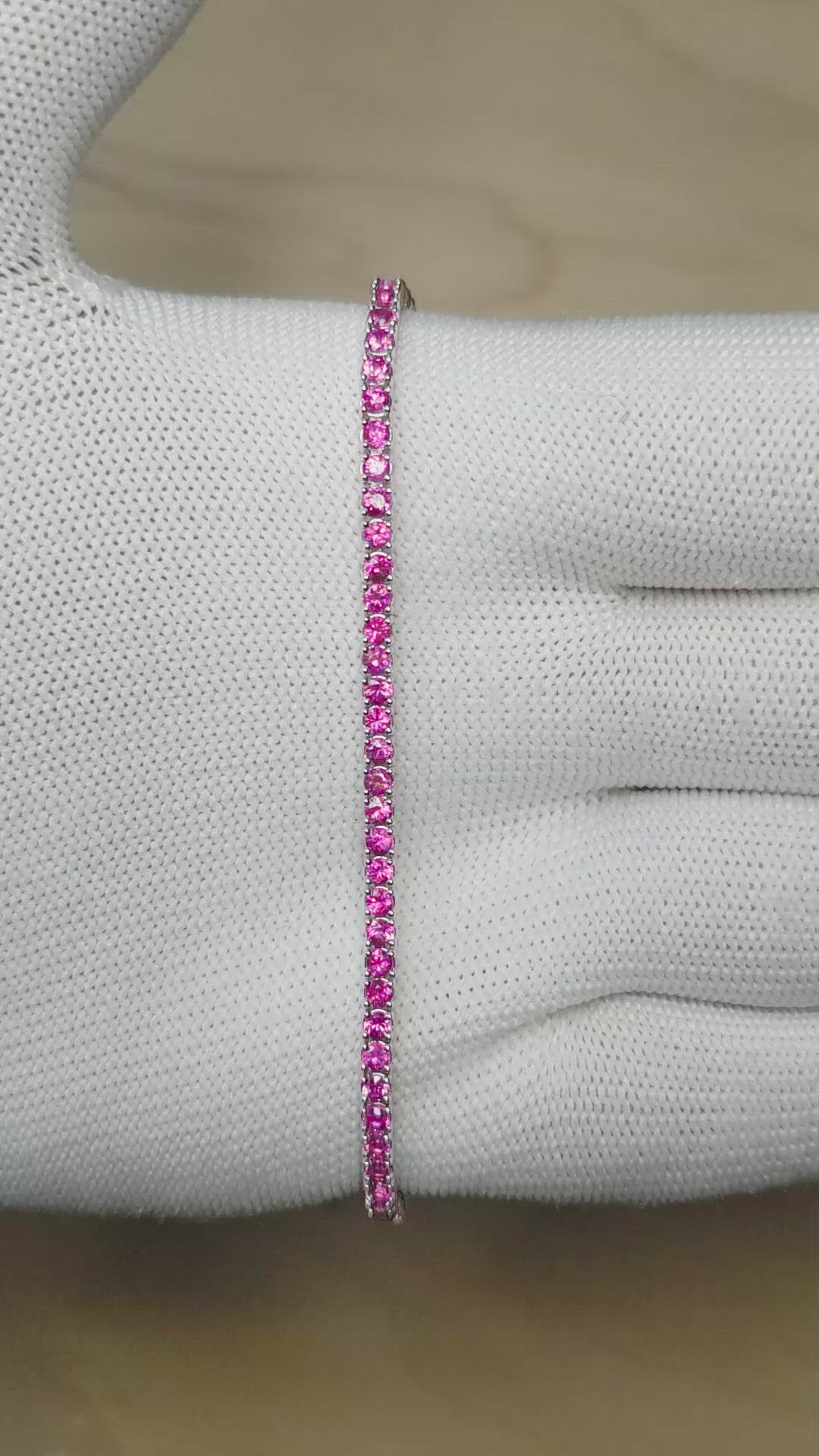 3.47 Ct.Tw.Total Carat Weight Pink Sapphire Tennis/Line Bracelet, 14K White Gold Size Video
