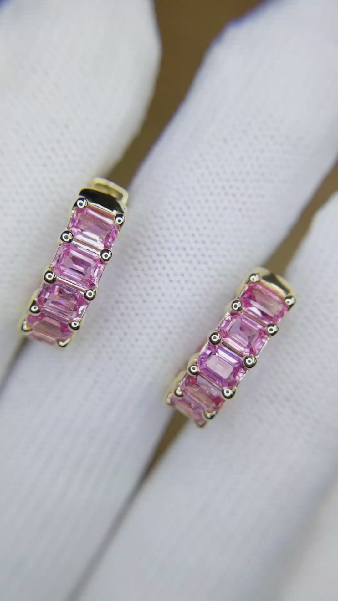 5.40&nbsp;Ct.Tw.Total Carat Weight Pink Sapphire Hoops Earrings, 14K Yellow Gold Size Video