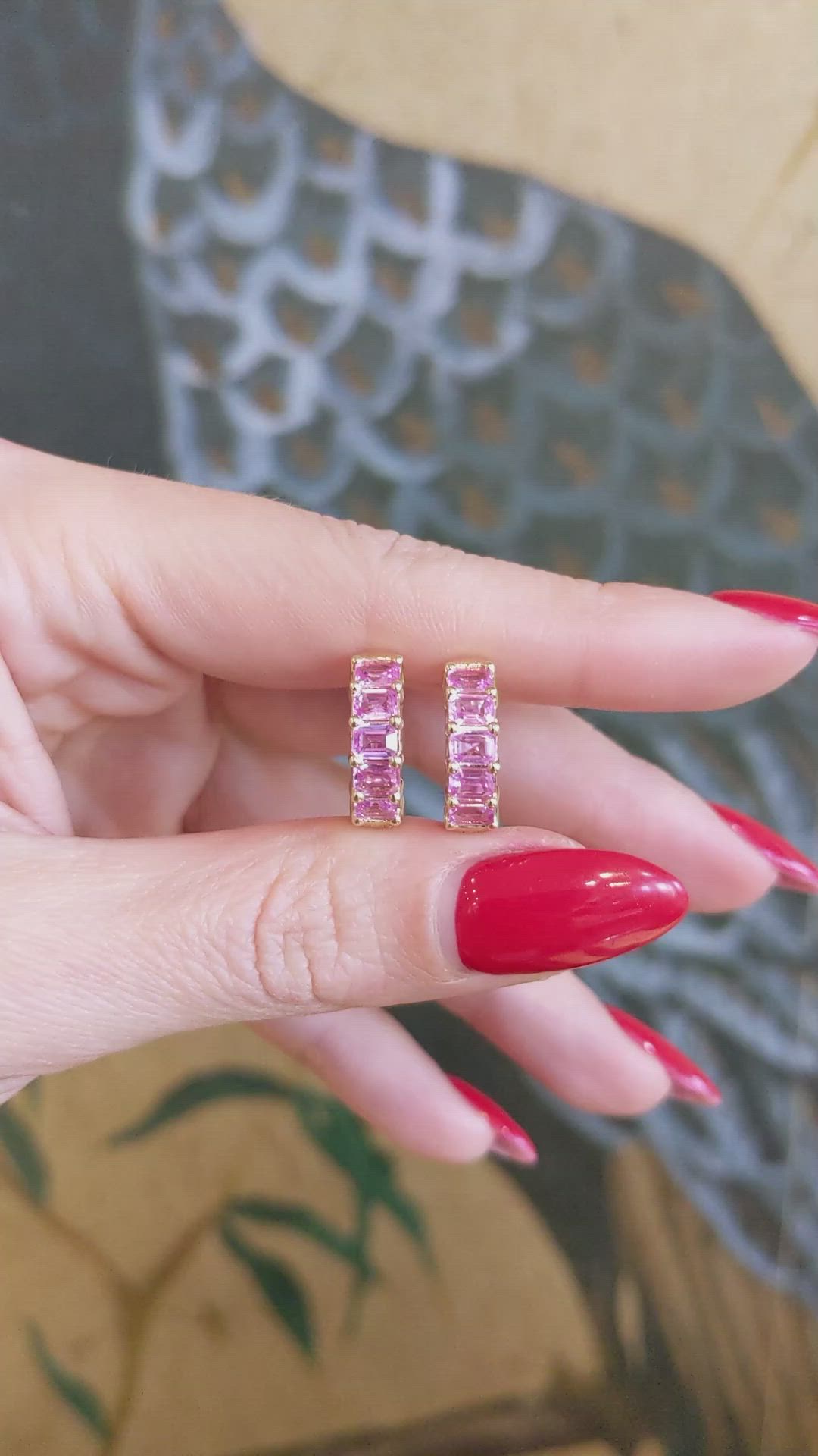 5.40&nbsp;Ct.Tw.Total Carat Weight Pink Sapphire Hoops Earrings, 14K Yellow Gold Size Video