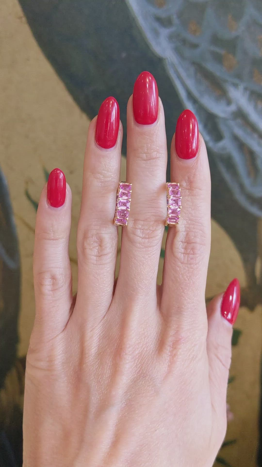 5.40&nbsp;Ct.Tw.Total Carat Weight Pink Sapphire Hoops Earrings, 14K Yellow Gold Size Video