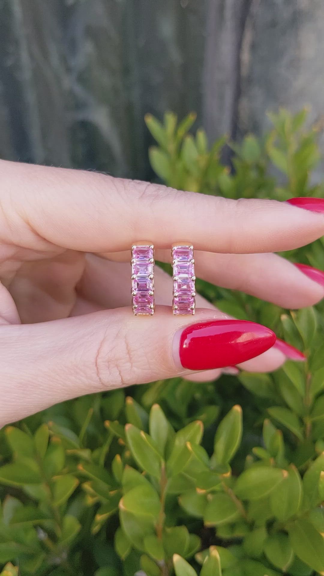 5.40&nbsp;Ct.Tw.Total Carat Weight Pink Sapphire Hoops Earrings, 14K Yellow Gold Size Video
