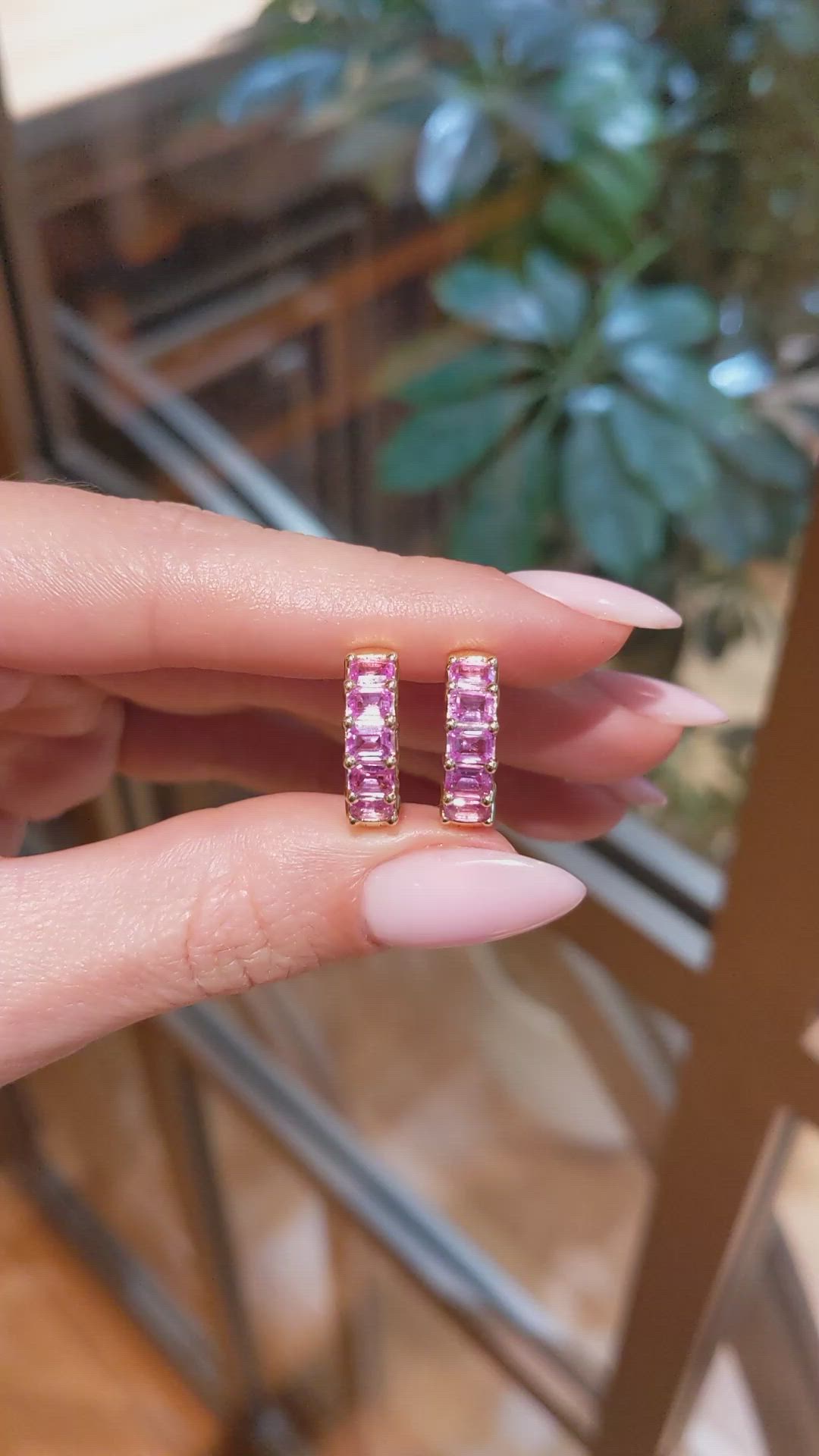 5.40&nbsp;Ct.Tw.Total Carat Weight Pink Sapphire Hoops Earrings, 14K Yellow Gold Size Video