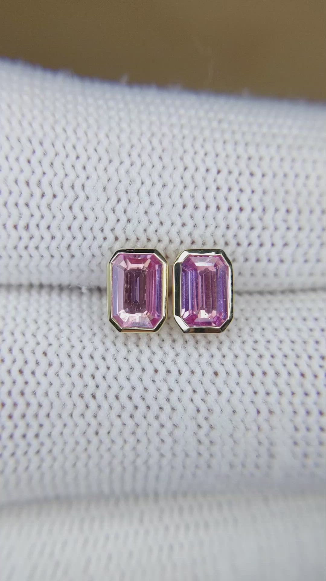 1.09 Ct.Tw.Total Carat Weight Pink Sapphire Studs Earrings, 14K Yellow Gold Size Video