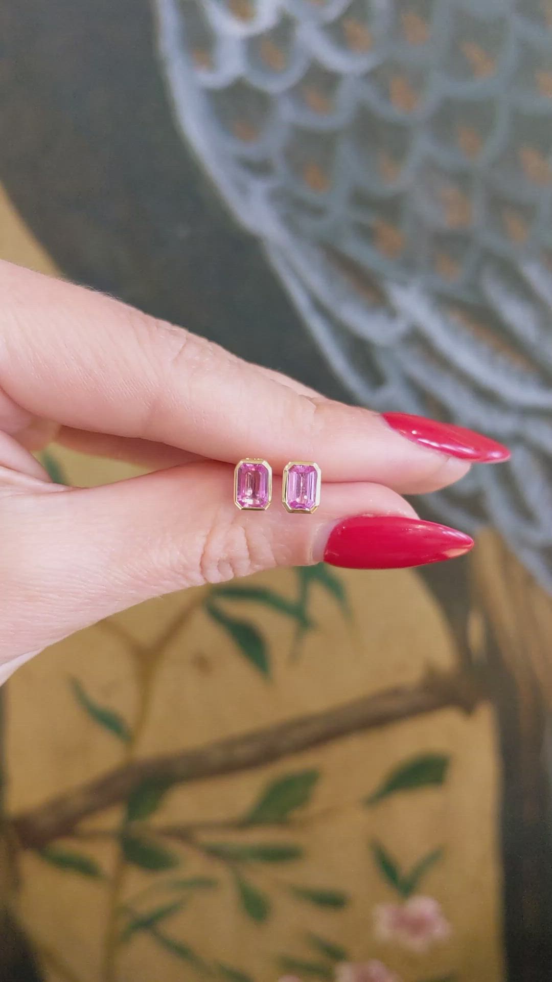 1.09 Ct.Tw.Total Carat Weight Pink Sapphire Studs Earrings, 14K Yellow Gold Size Video
