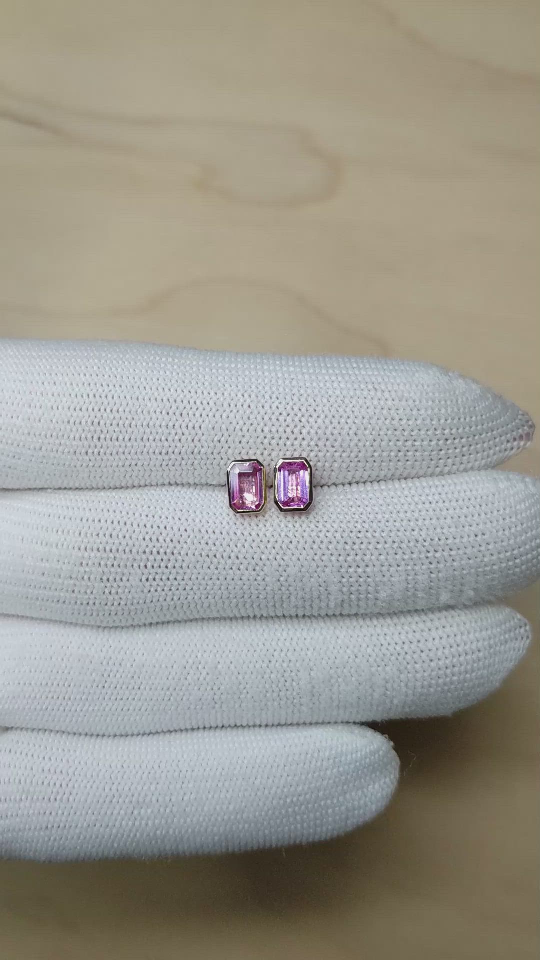 1.09 Ct.Tw.Total Carat Weight Pink Sapphire Studs Earrings, 14K Yellow Gold Size Video
