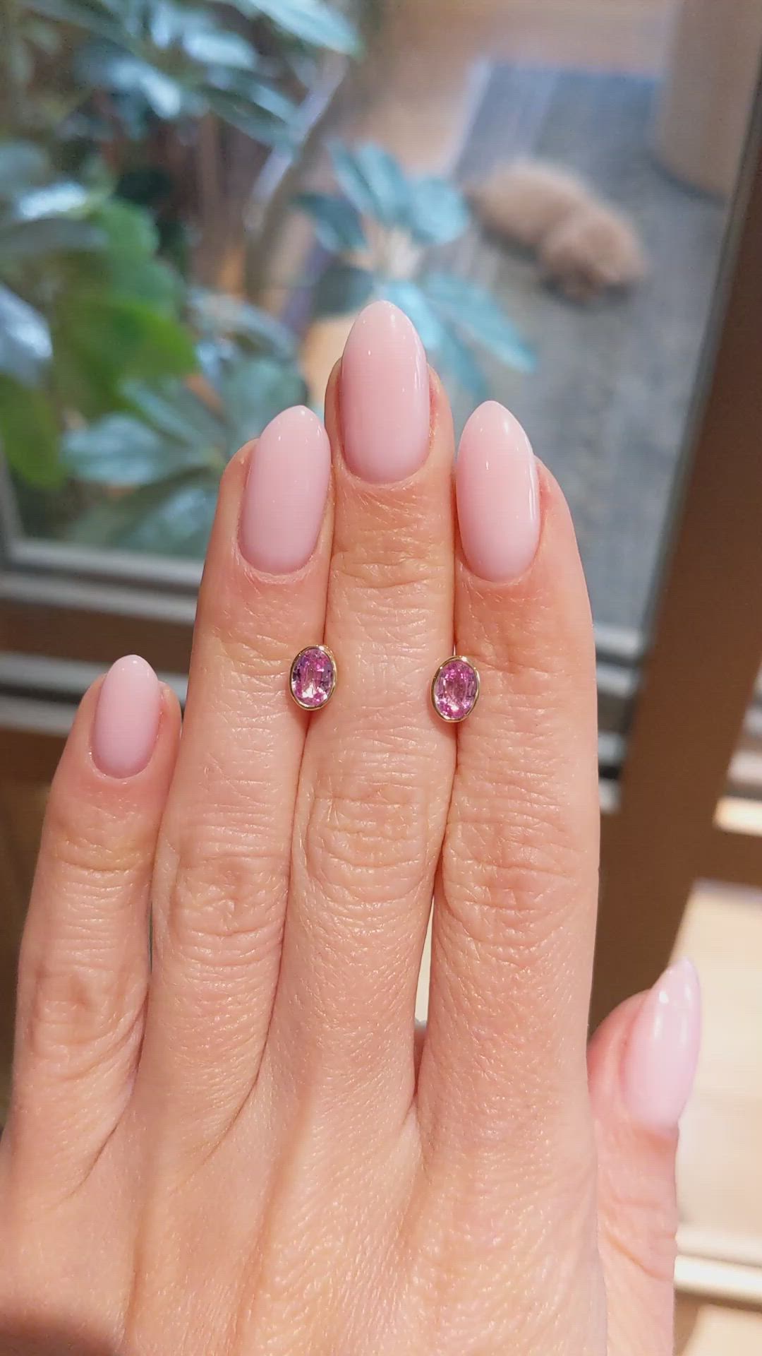 1.47 Ct.Tw.Total Carat Weight Bluish Purple Sapphire Studs Earrings, 14K Yellow Gold Size Video