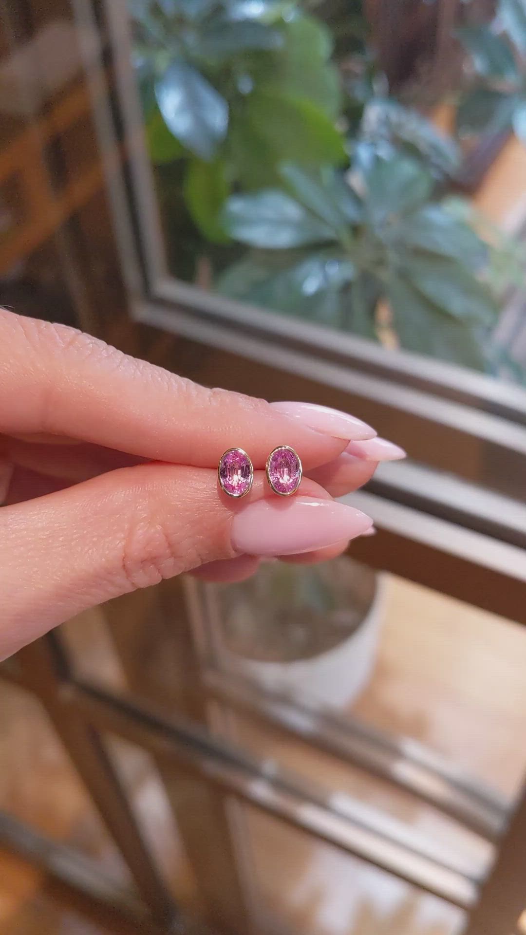 1.47 Ct.Tw.Total Carat Weight Bluish Purple Sapphire Studs Earrings, 14K Yellow Gold Size Video