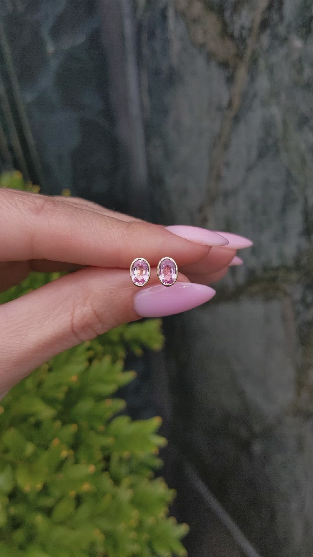 1.47 Ct.Tw.Total Carat Weight Bluish Purple Sapphire Studs Earrings, 14K Yellow Gold Size Video