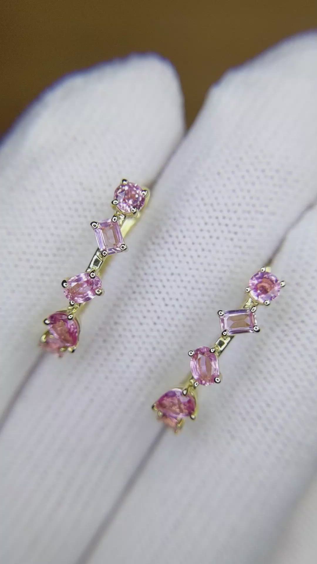 1.41 Ct.Tw.Total Carat Weight Pink Sapphire Hoops Earrings, 14K Yellow Gold Size Video