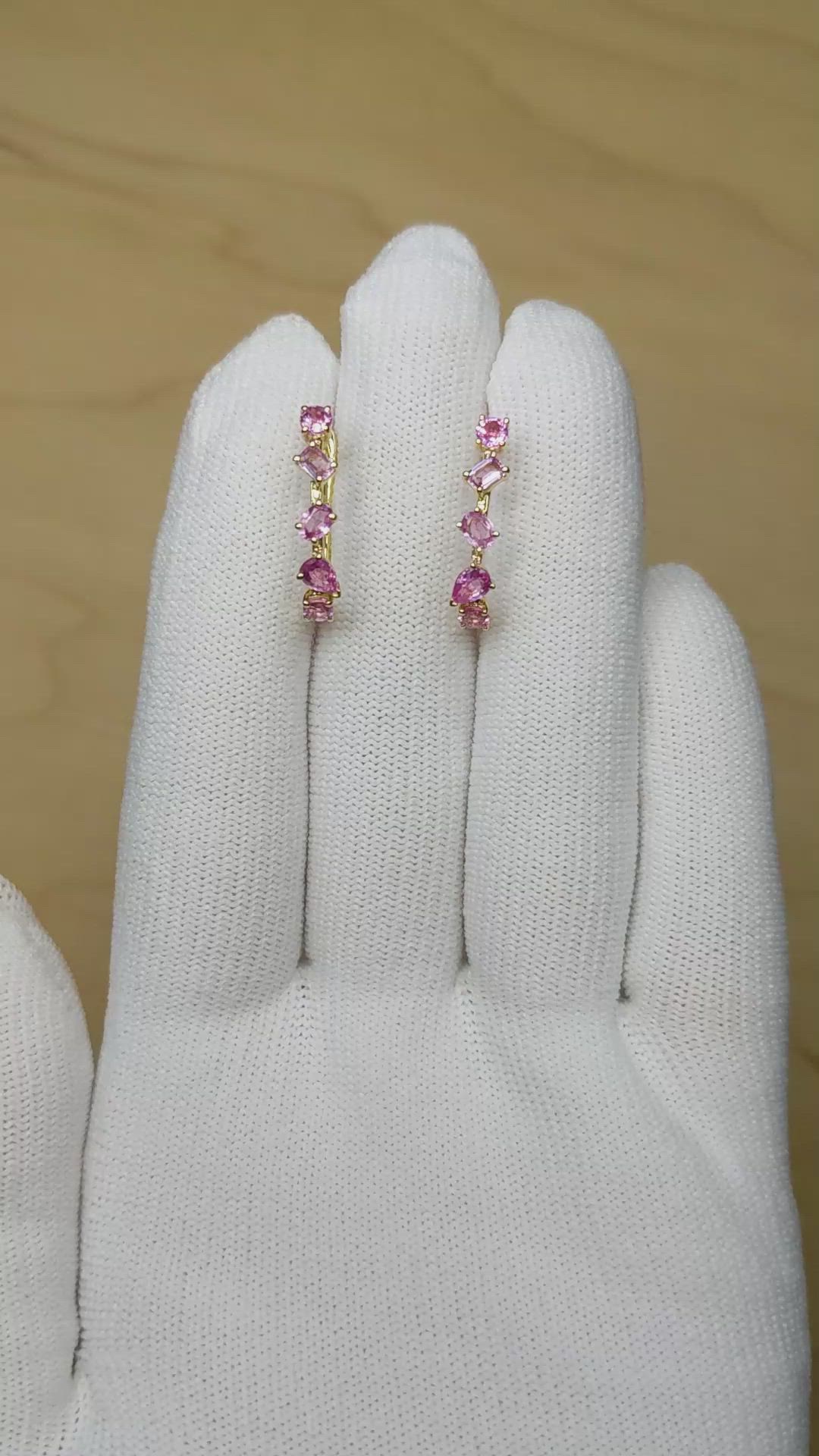 1.41 Ct.Tw.Total Carat Weight Pink Sapphire Hoops Earrings, 14K Yellow Gold Size Video