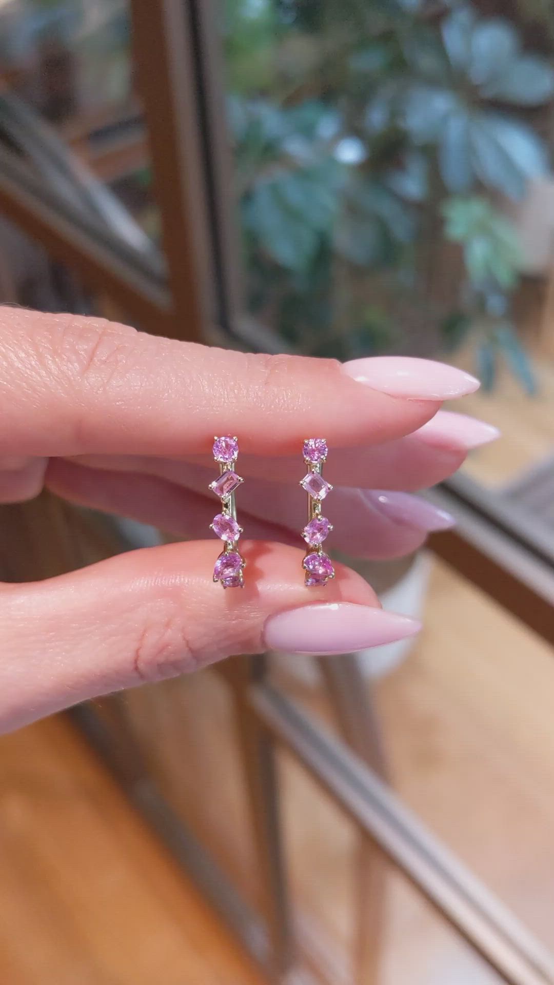 1.41 Ct.Tw.Total Carat Weight Pink Sapphire Hoops Earrings, 14K Yellow Gold Size Video