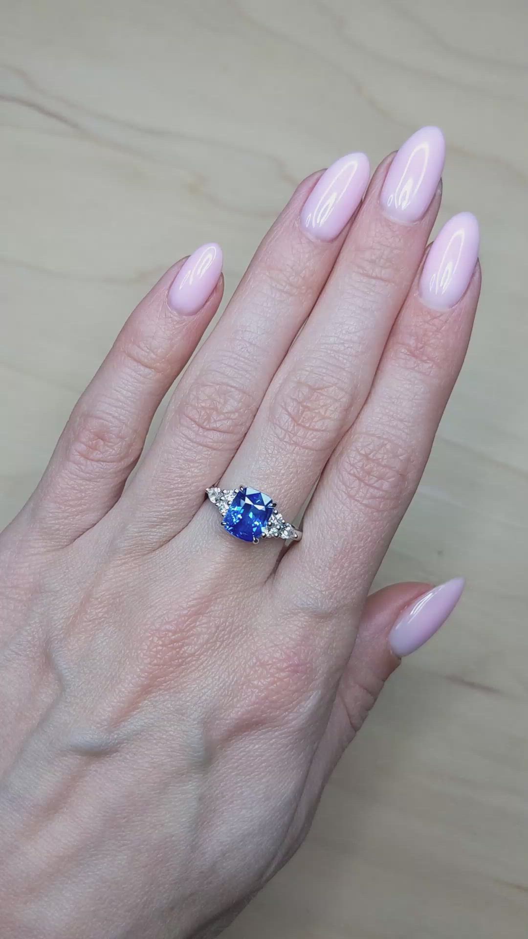 3.14 Ct. Blue Sapphire and Natural Diamond Multi Stone Ring, Platinum 950 Size Video