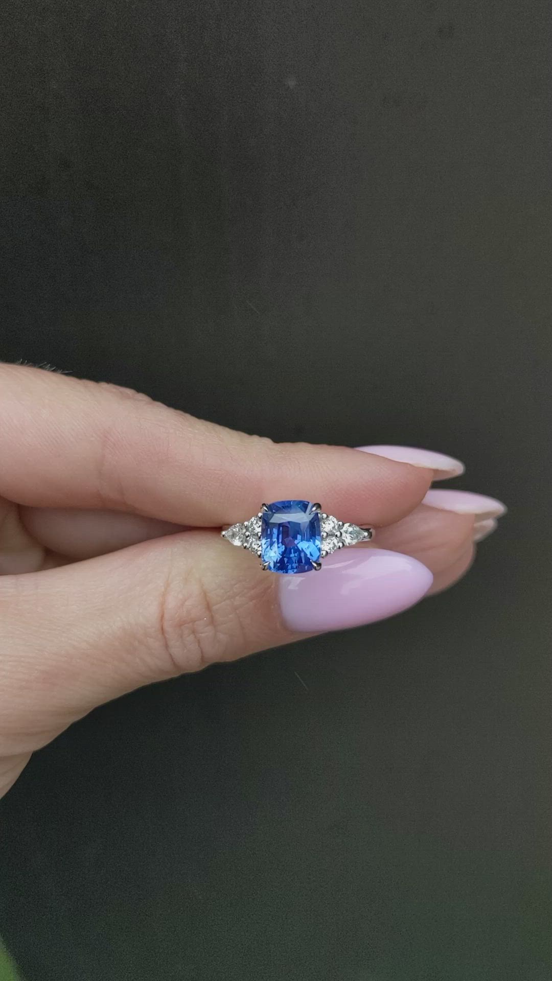 3.14 Ct. Blue Sapphire and Natural Diamond Multi Stone Ring, Platinum 950 Size Video