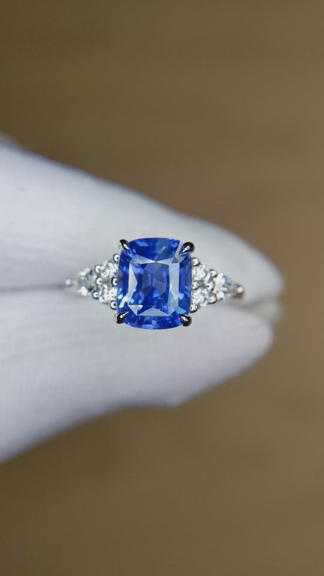 3.14 Ct. Blue Sapphire and Natural Diamond Multi Stone Ring, Platinum 950 Size Video