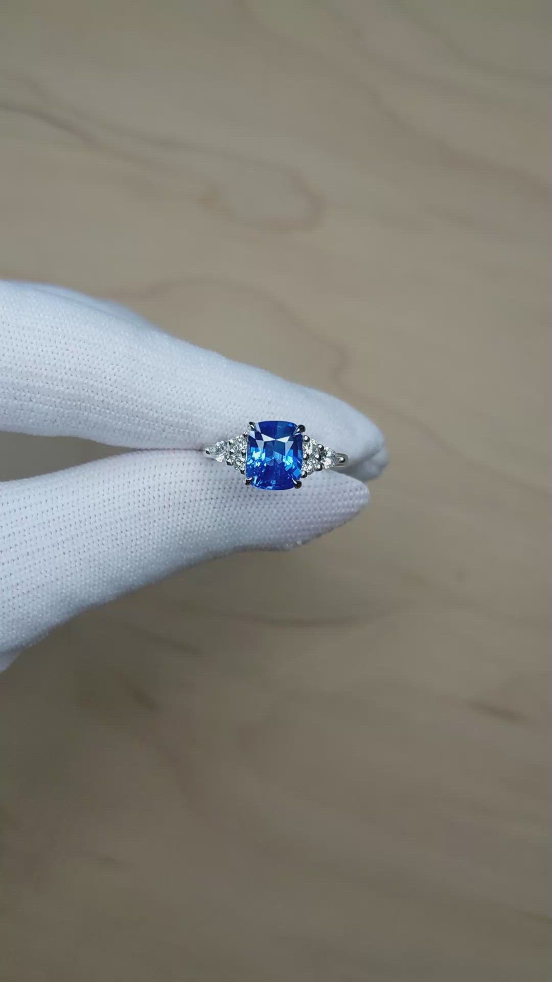 3.14 Ct. Blue Sapphire and Natural Diamond Multi Stone Ring, Platinum 950 Size Video