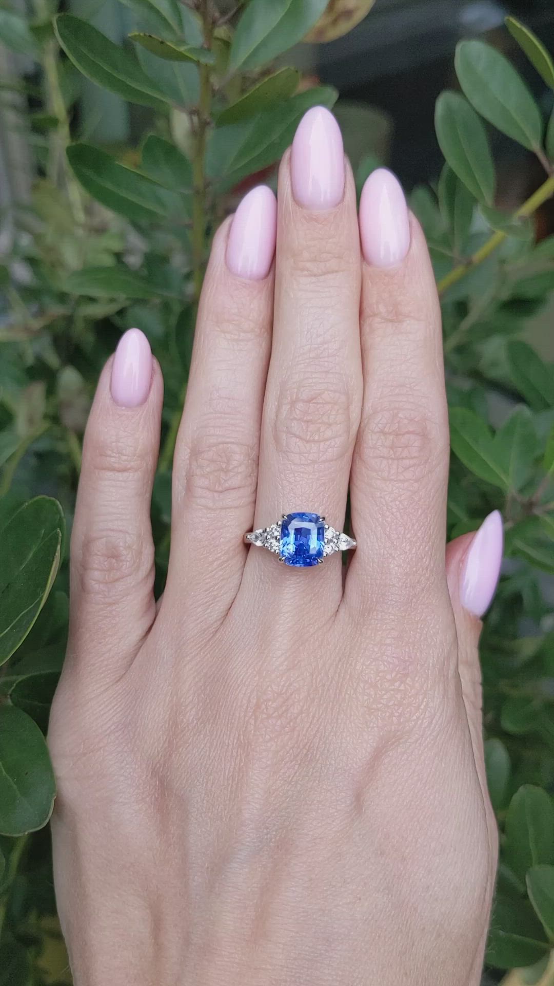 3.14 Ct. Blue Sapphire and Natural Diamond Multi Stone Ring, Platinum 950 Size Video