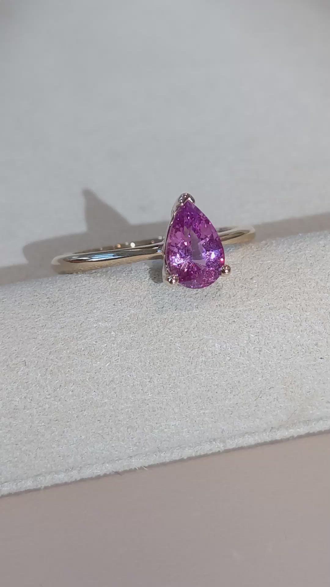 1.29 Ct. Purplish Pink Sapphire Solitaire Ring, 14K Yellow Gold Size Video