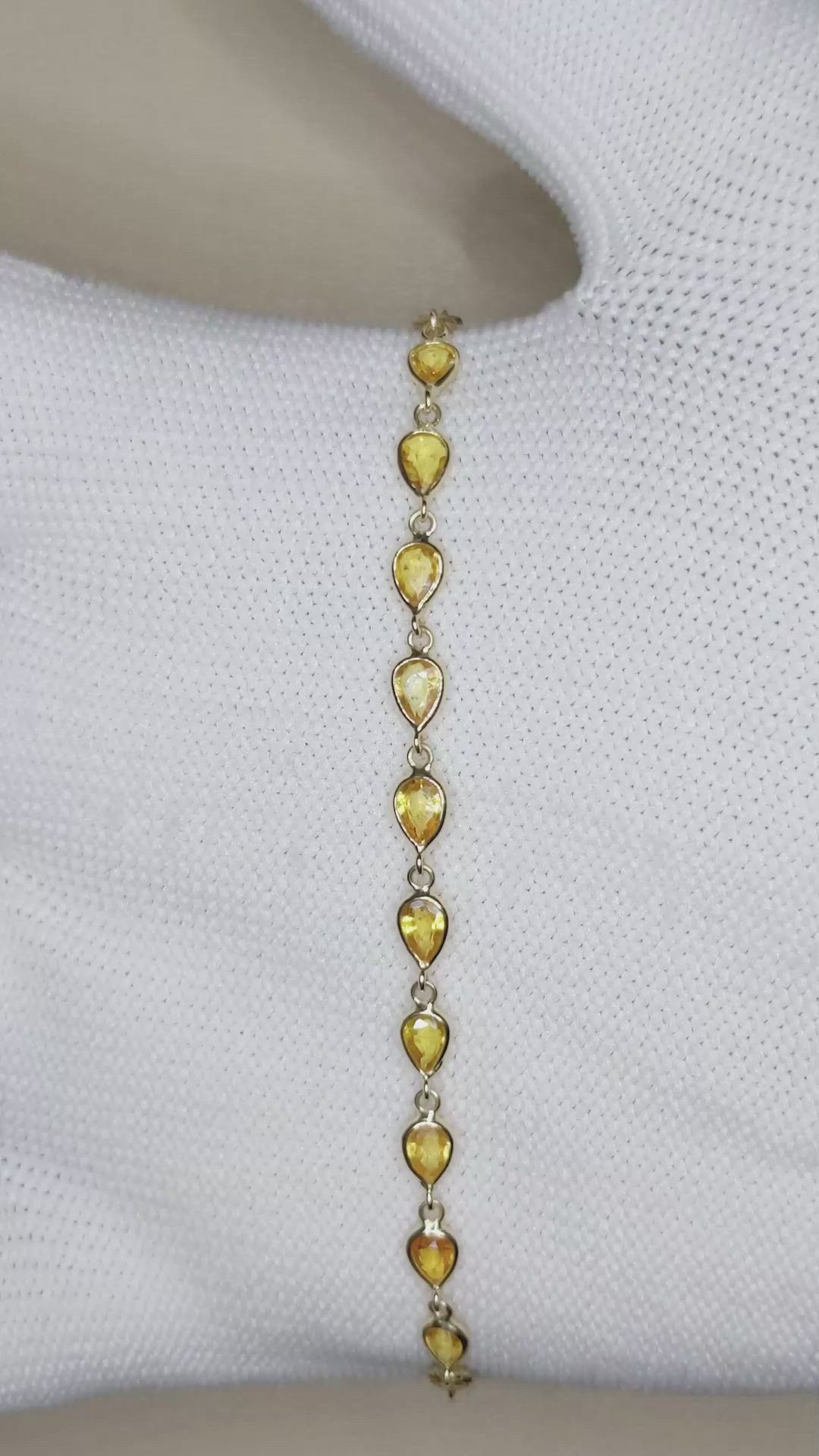 3.93 Ct.Tw.Total Carat Weight Bluish Green Sapphire Tennis/Line Bracelet, 14K Yellow Gold Size Video