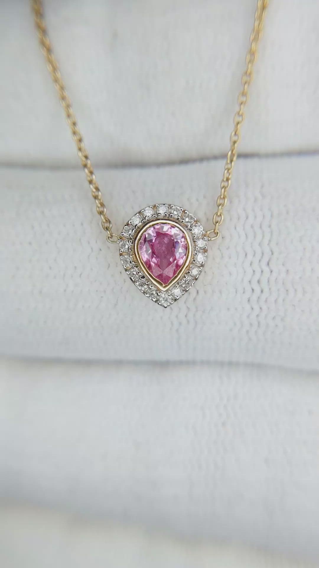 0.36 Ct. Pink Sapphire and Natural Diamond Pave Necklace, 18K Yellow Gold Size Video