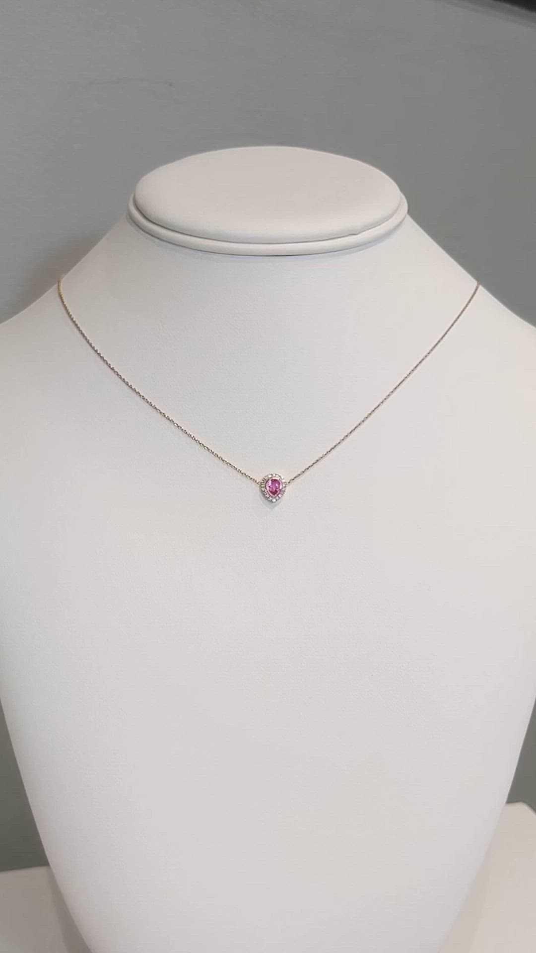 0.36 Ct. Pink Sapphire and Natural Diamond Pave Necklace, 18K Yellow Gold Size Video