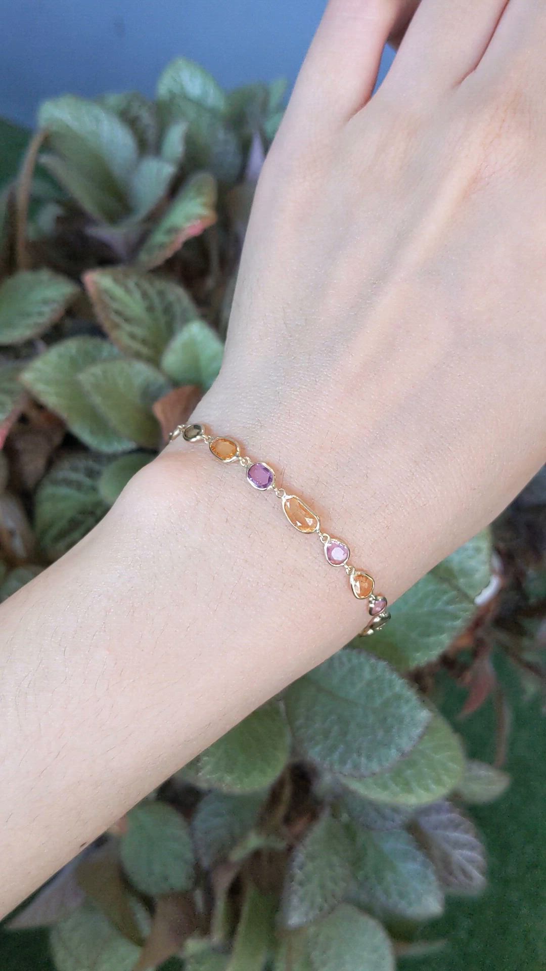 4.67 Ct.Tw.Total Carat Weight Multi Color Sapphire Bezel Bracelet, 14K Yellow Gold Size Video