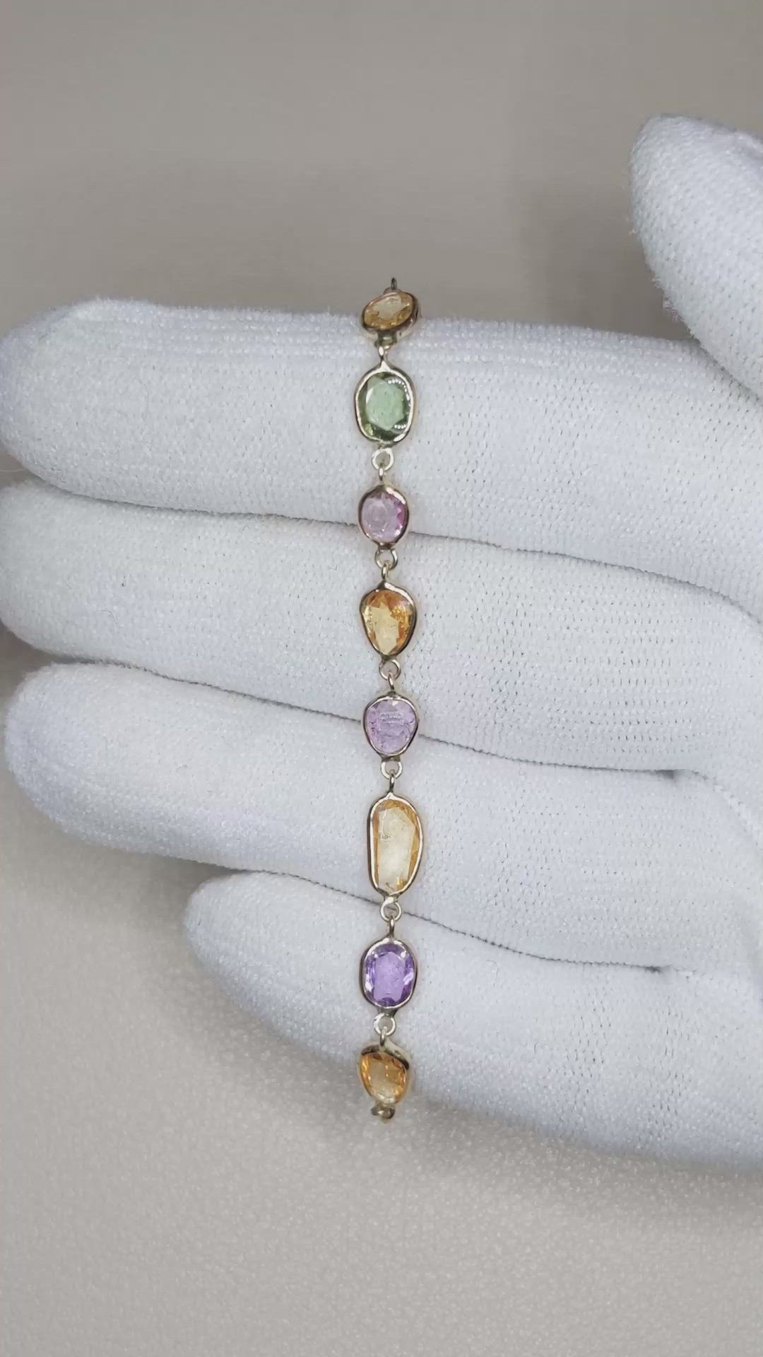 4.67 Ct.Tw.Total Carat Weight Multi Color Sapphire Bezel Bracelet, 14K Yellow Gold Size Video