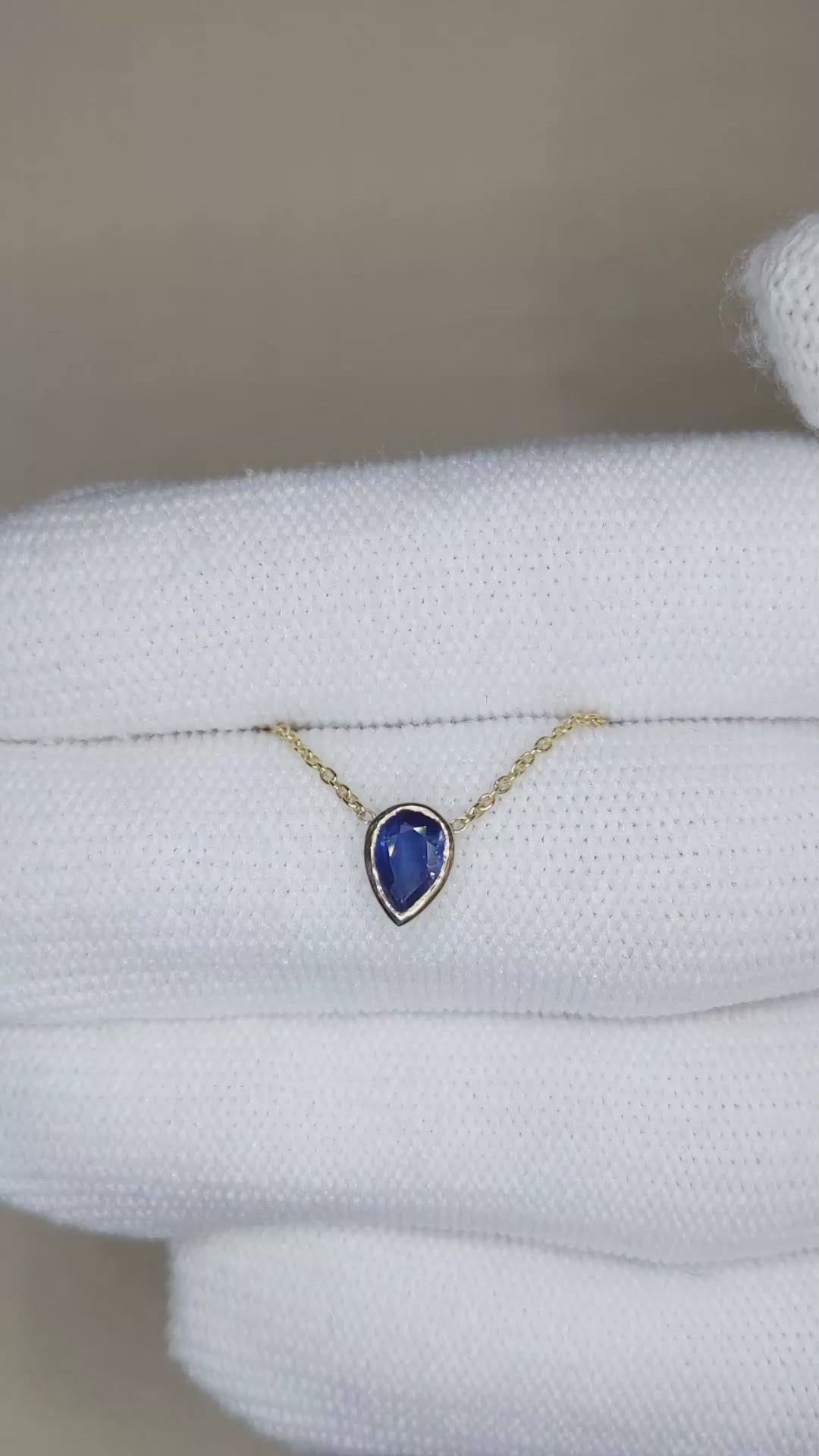 0.46 Ct. Blue Sapphire Bezel Necklace, 14K Yellow Gold Size Video