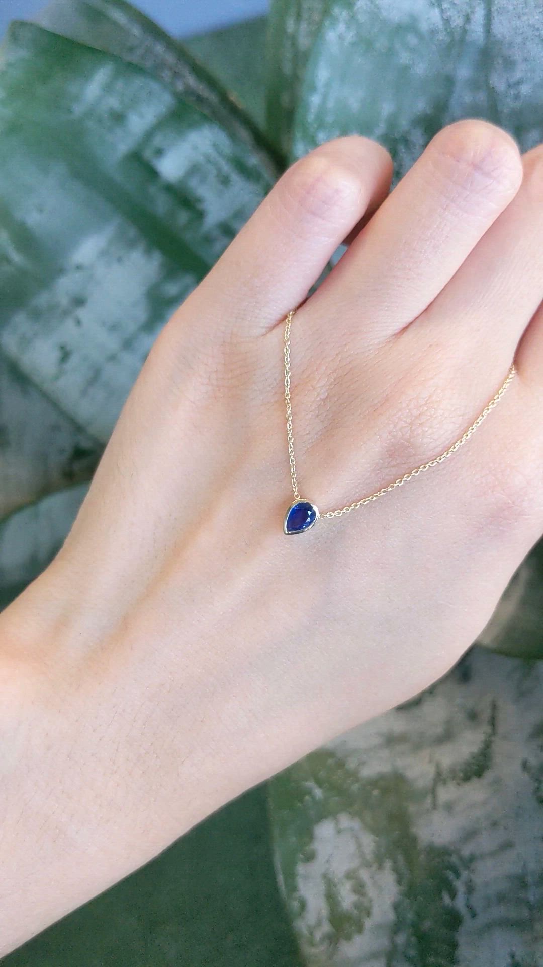 0.46 Ct. Blue Sapphire Bezel Necklace, 14K Yellow Gold Size Video